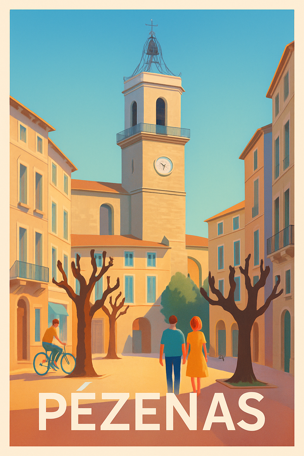 Hérault France Pas de Cadre / 20 × 30cm Affiche de Pézenas - Laissez-vous charmer par la douceur méridionale