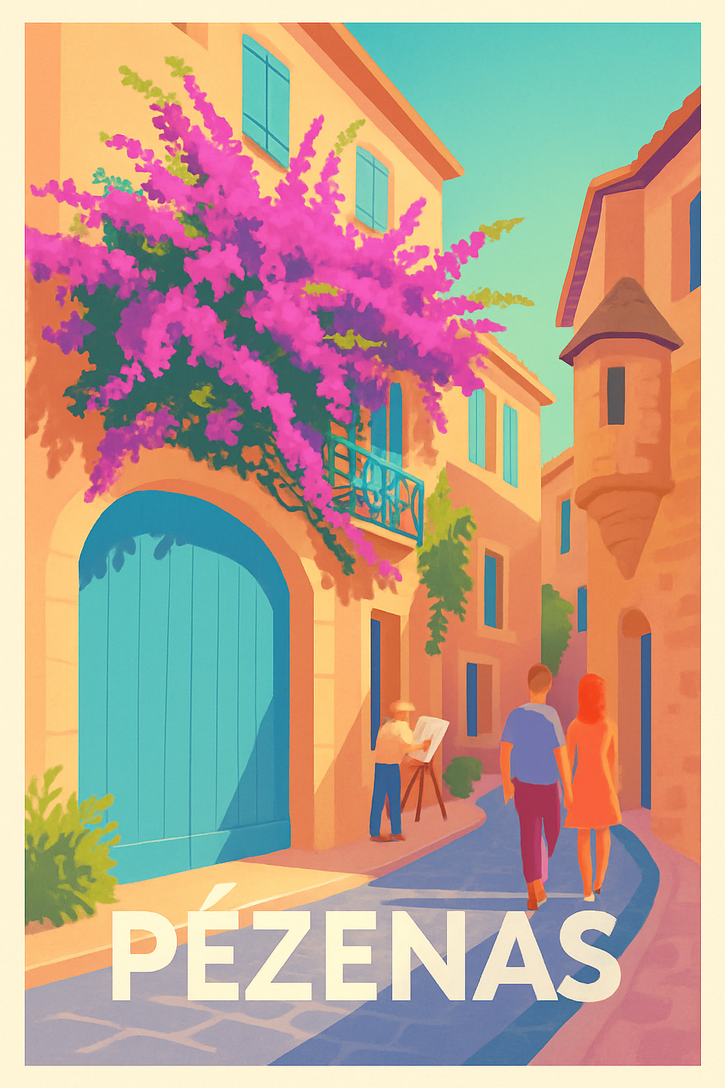Affiche Pézenas — Promenade ensoleillée au cœur du patrimoine · poster d'art de Pézenas