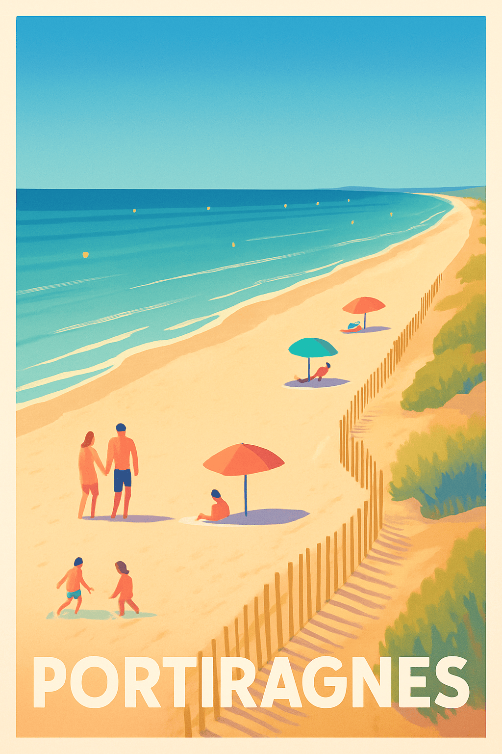 Hérault France Pas de Cadre / 20 × 30cm Affiche de Portiragnes - Plages ensoleillées et douceur méditerranéenne
