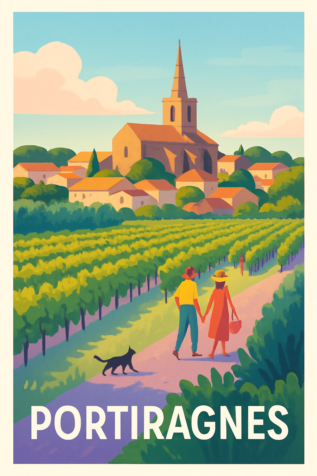 Affiche Portiragnes — Promenade bucolique au cœur des vignes · poster d'art de Portiragnes