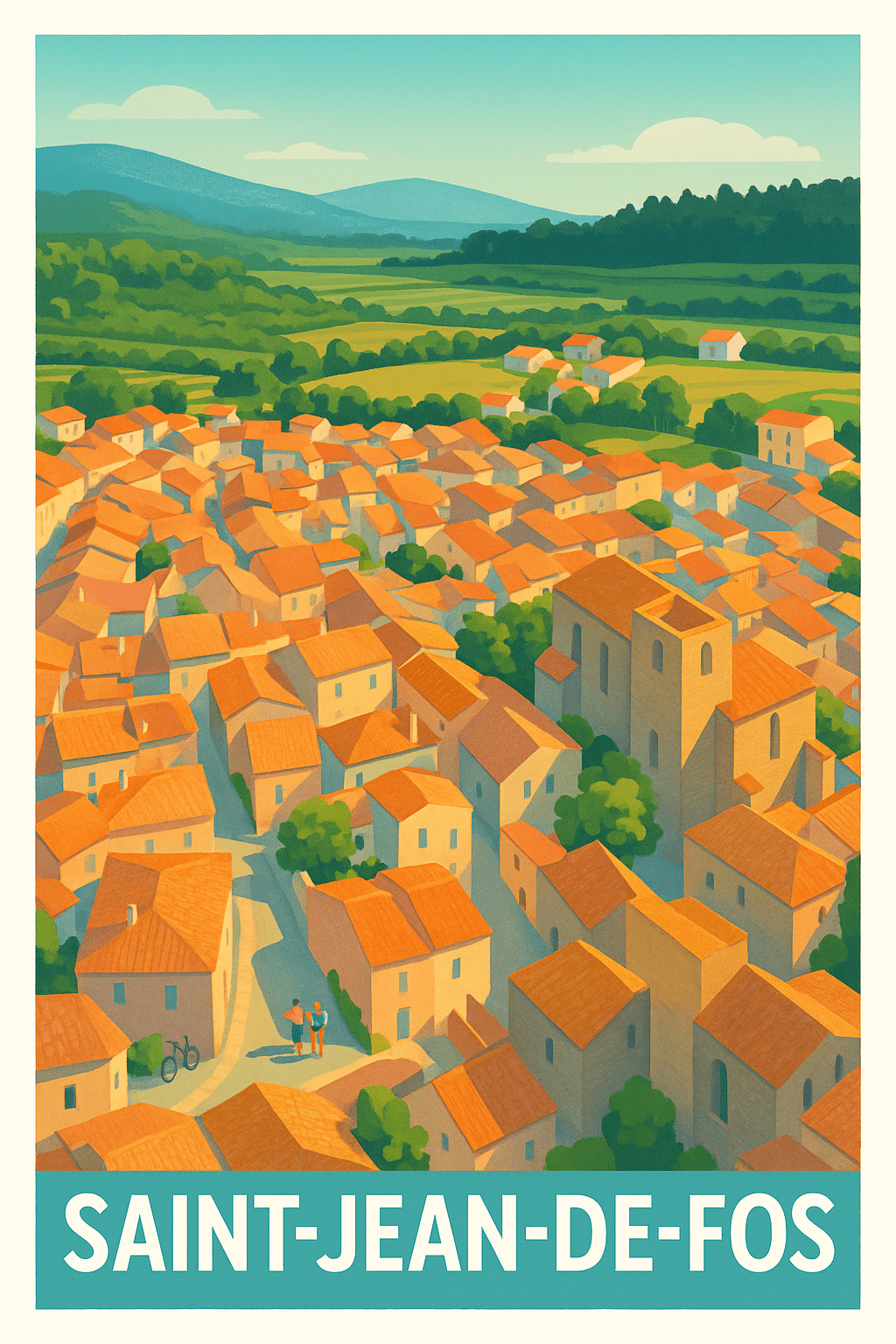 Affiche Saint-Jean-de-Fos — Charme authentique du village en terracotta · poster d'art de Saint-Jean-de-Fos