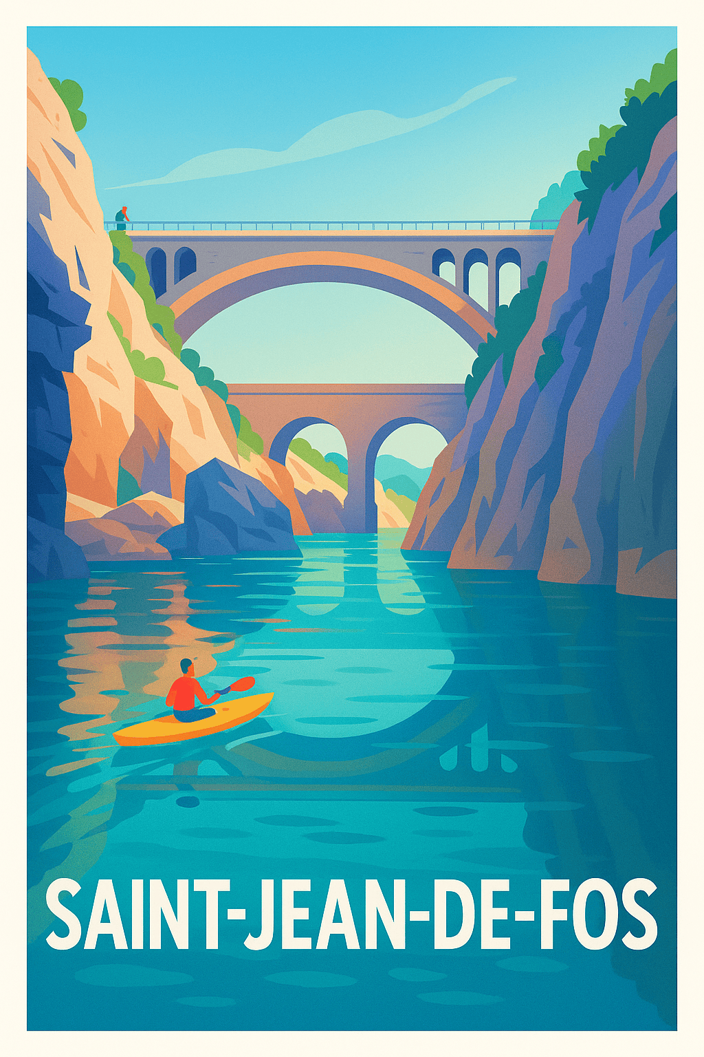 Affiche Saint-Jean-de-Fos — Évasion au fil de l'eau · poster d'art de Saint-Jean-de-Fos
