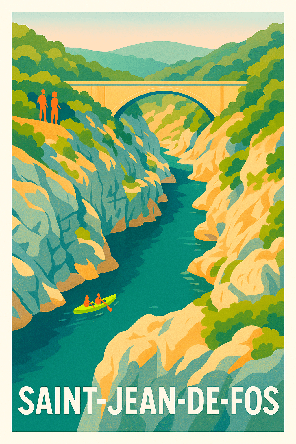 Affiche Saint-Jean-de-Fos — L'évasion nature entre gorges et rivière · poster d'art de Saint-Jean-de-Fos