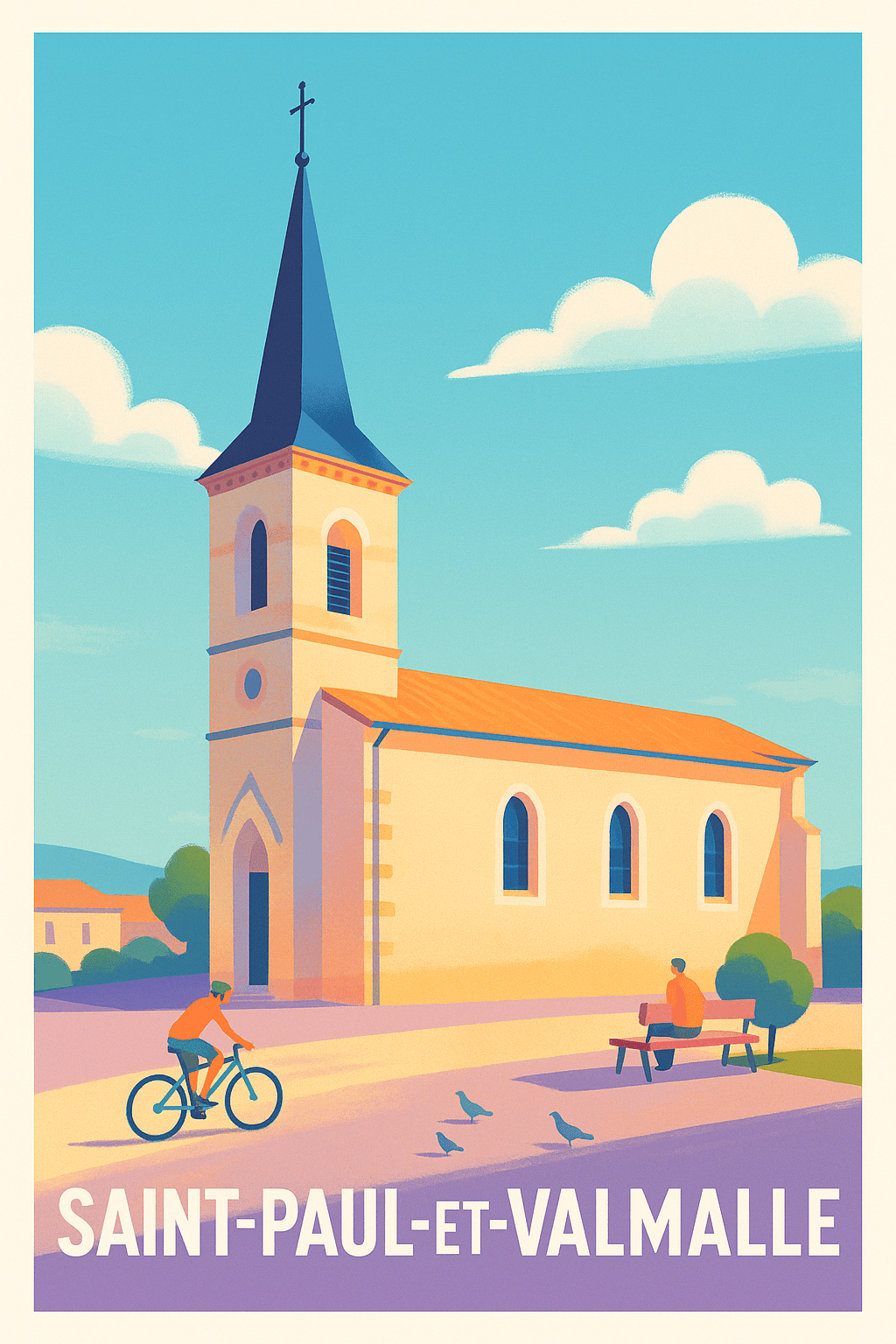 Hérault France Pas de Cadre / 20 × 30cm Affiche de Saint-Paul-et-Valmalle - Charme paisible du village occitan