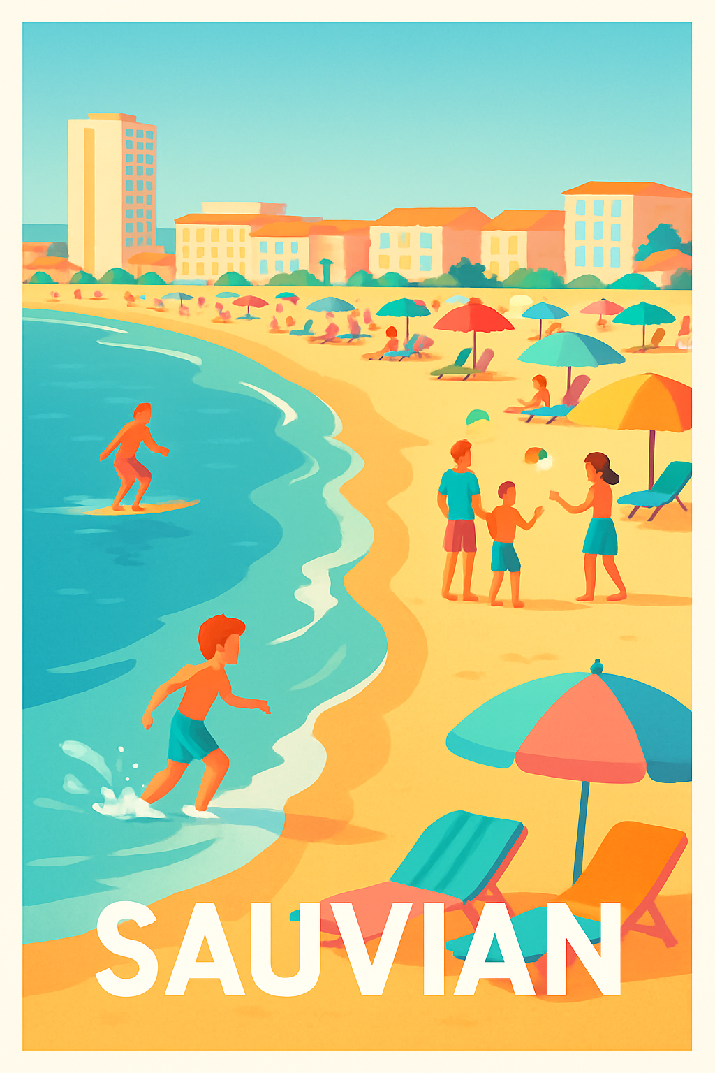 Hérault France Pas de Cadre / 20 × 30cm Affiche de Sauvian - Échappée belle sur la plage ensoleillée