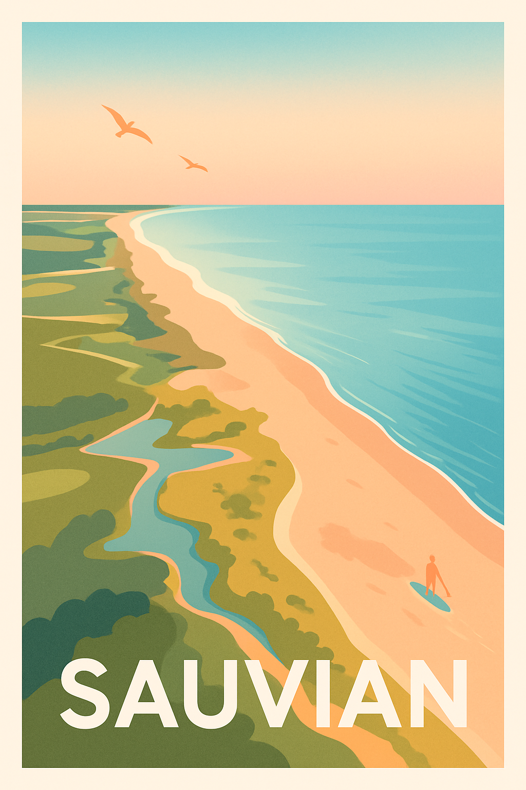 Hérault France Pas de Cadre / 20 × 30cm Affiche de Sauvian - Évasion et sérénité en bord de mer