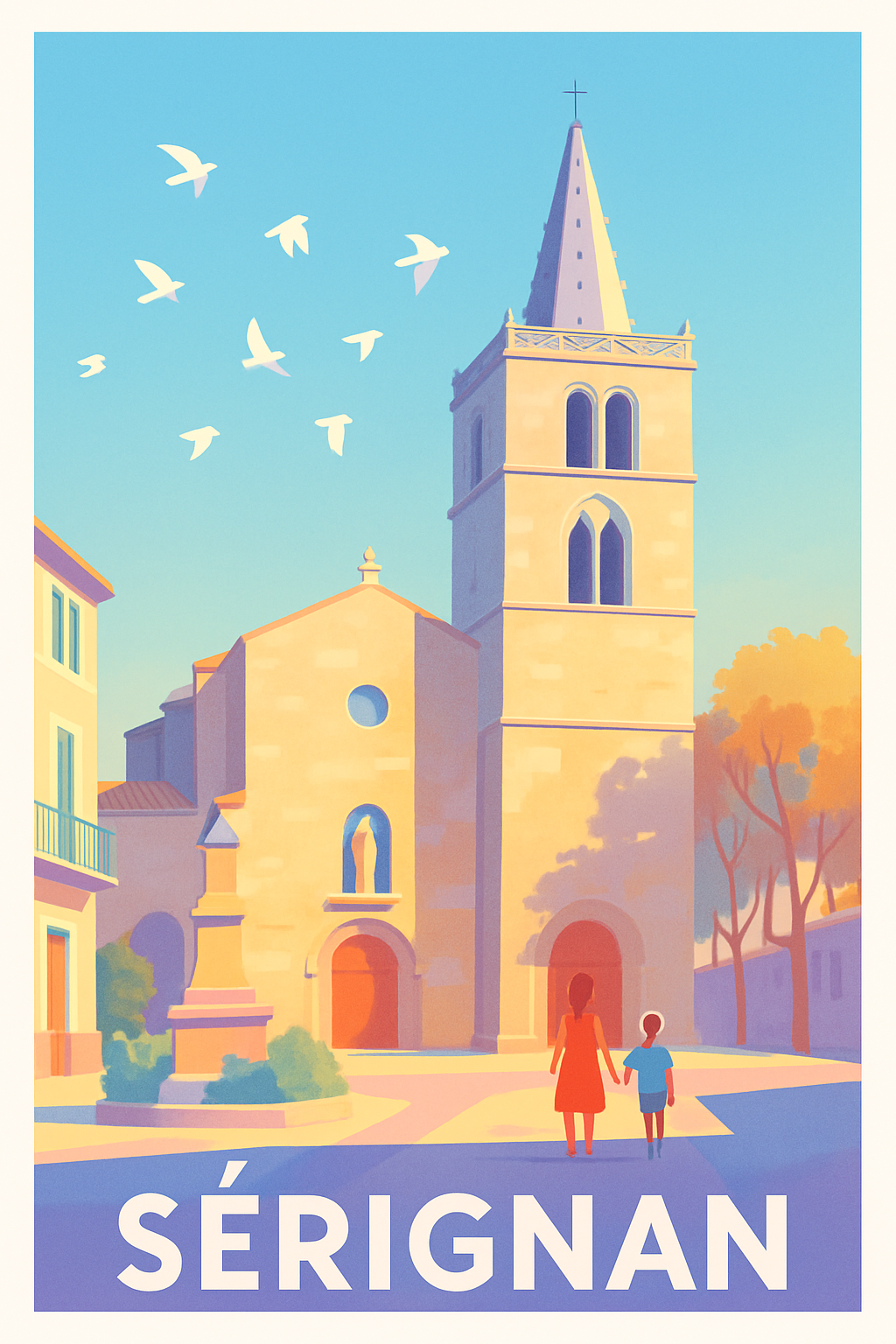 Hérault France Pas de Cadre / 20 × 30cm Affiche de Sérignan - Lumières douces et patrimoine paisible