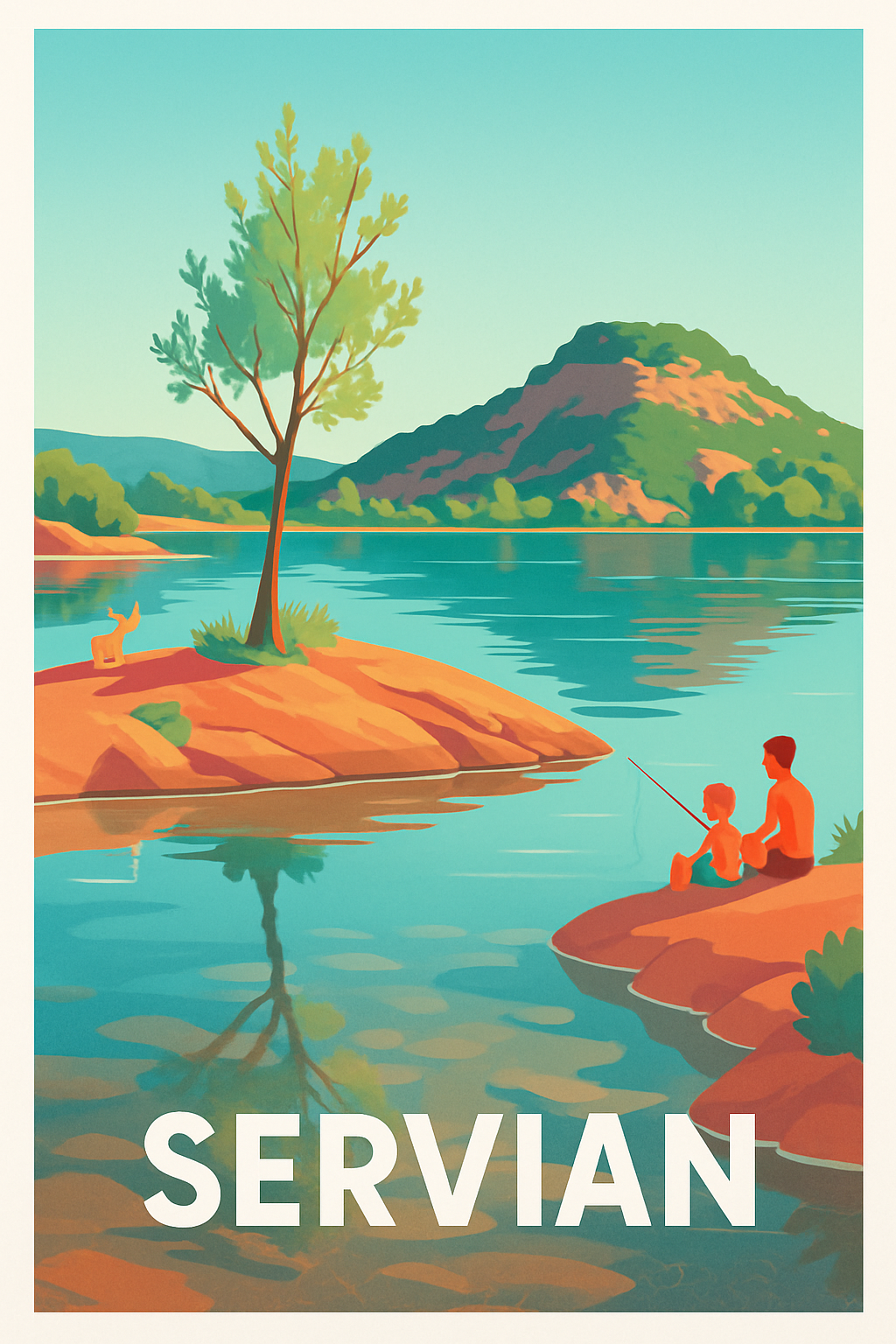 Hérault France Pas de Cadre / 20 × 30cm Affiche de Servian - Évasion paisible au bord de l'eau