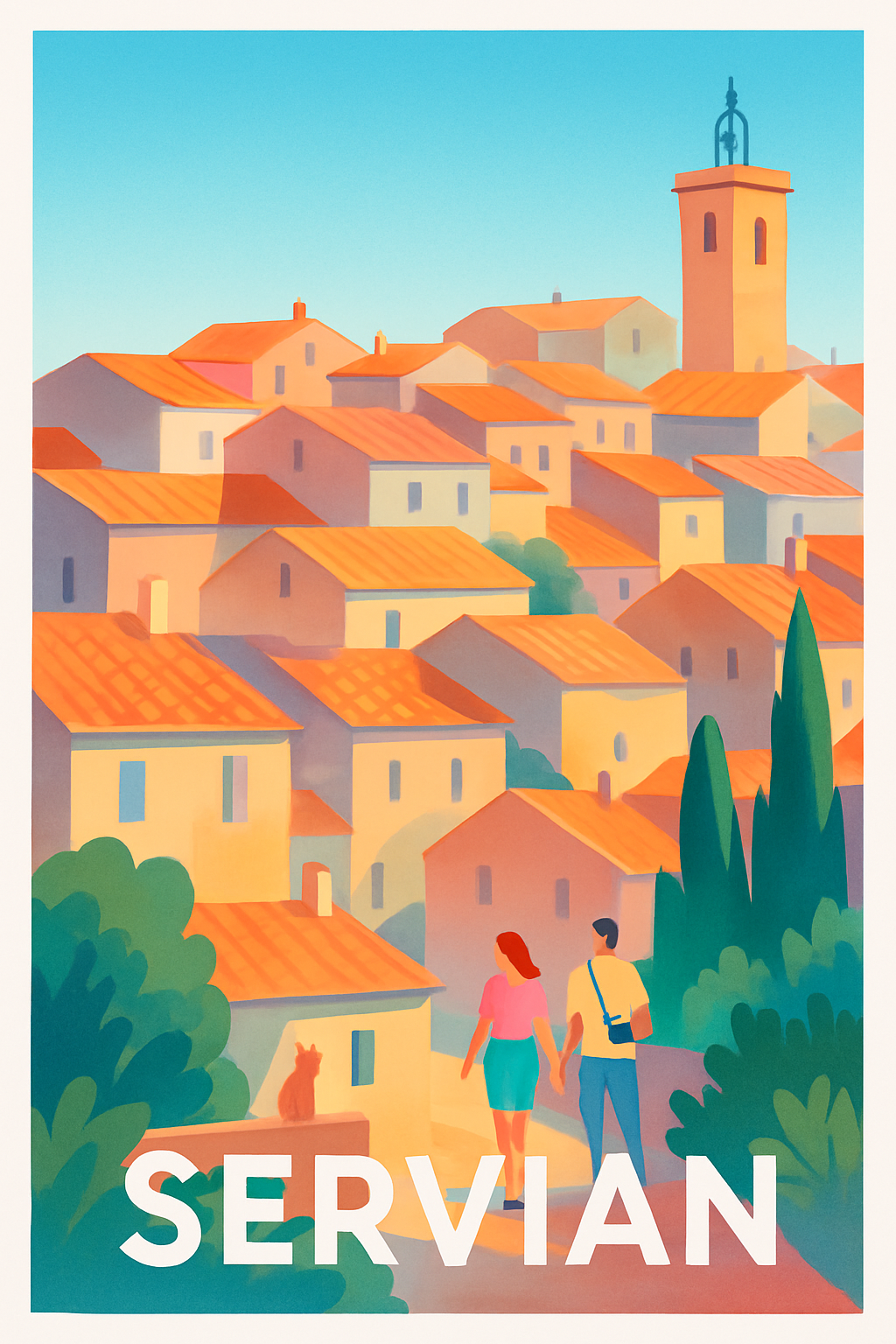 Affiche Servian — Promenade ensoleillée au cœur du village · poster d'art de Servian