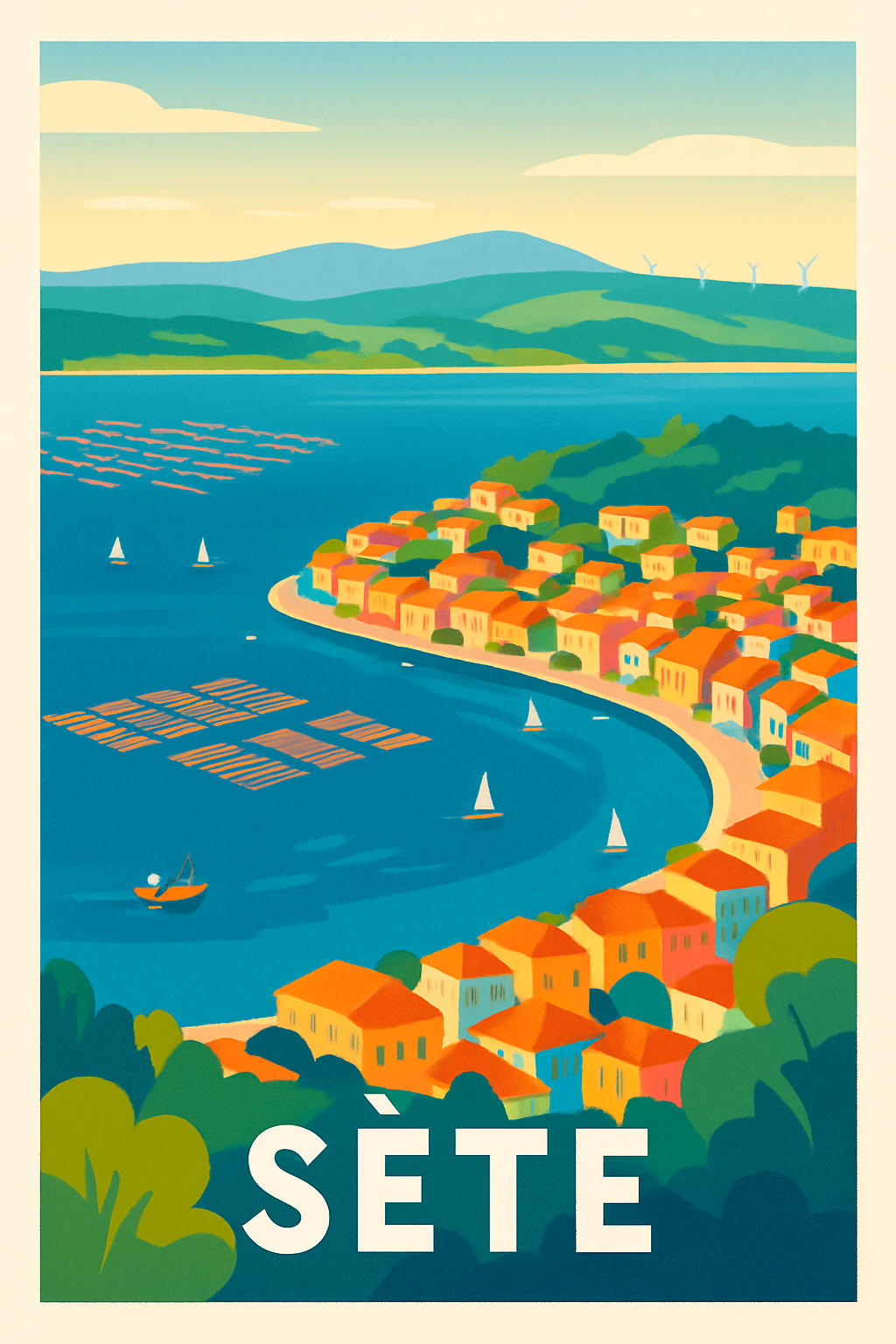 Hérault France Pas de Cadre / 20 × 30cm Affiche de Sète - Charme méditerranéen sur la lagune