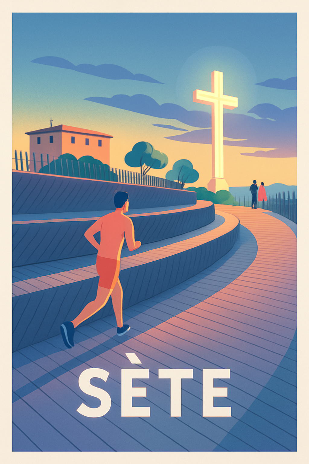 Hérault France Pas de Cadre / 20 × 30cm Affiche de Sète - L'Esprit Sportif au Coucher du Soleil