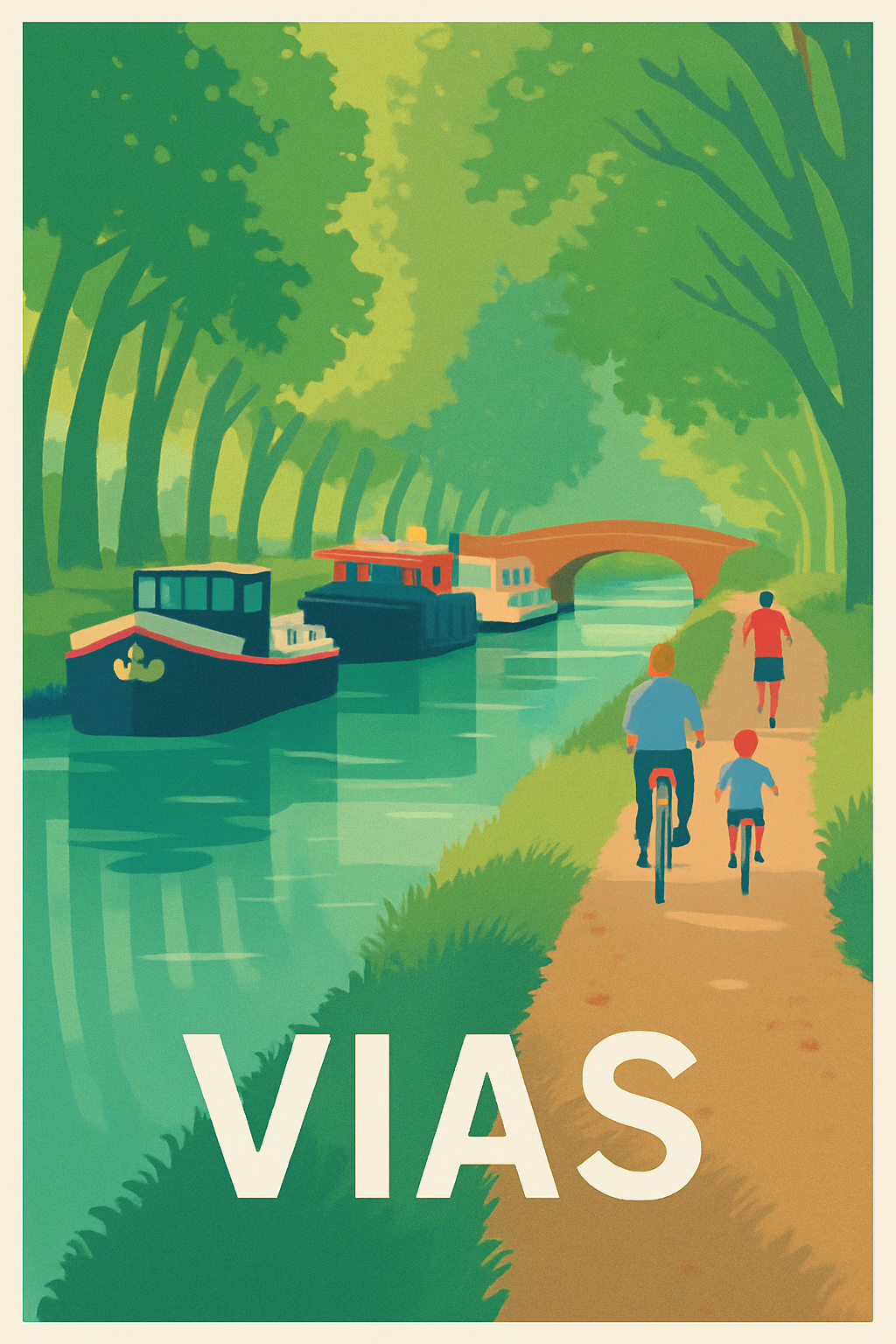 Hérault France Pas de Cadre / 20 × 30cm Affiche de Vias - Évasion au bord du canal