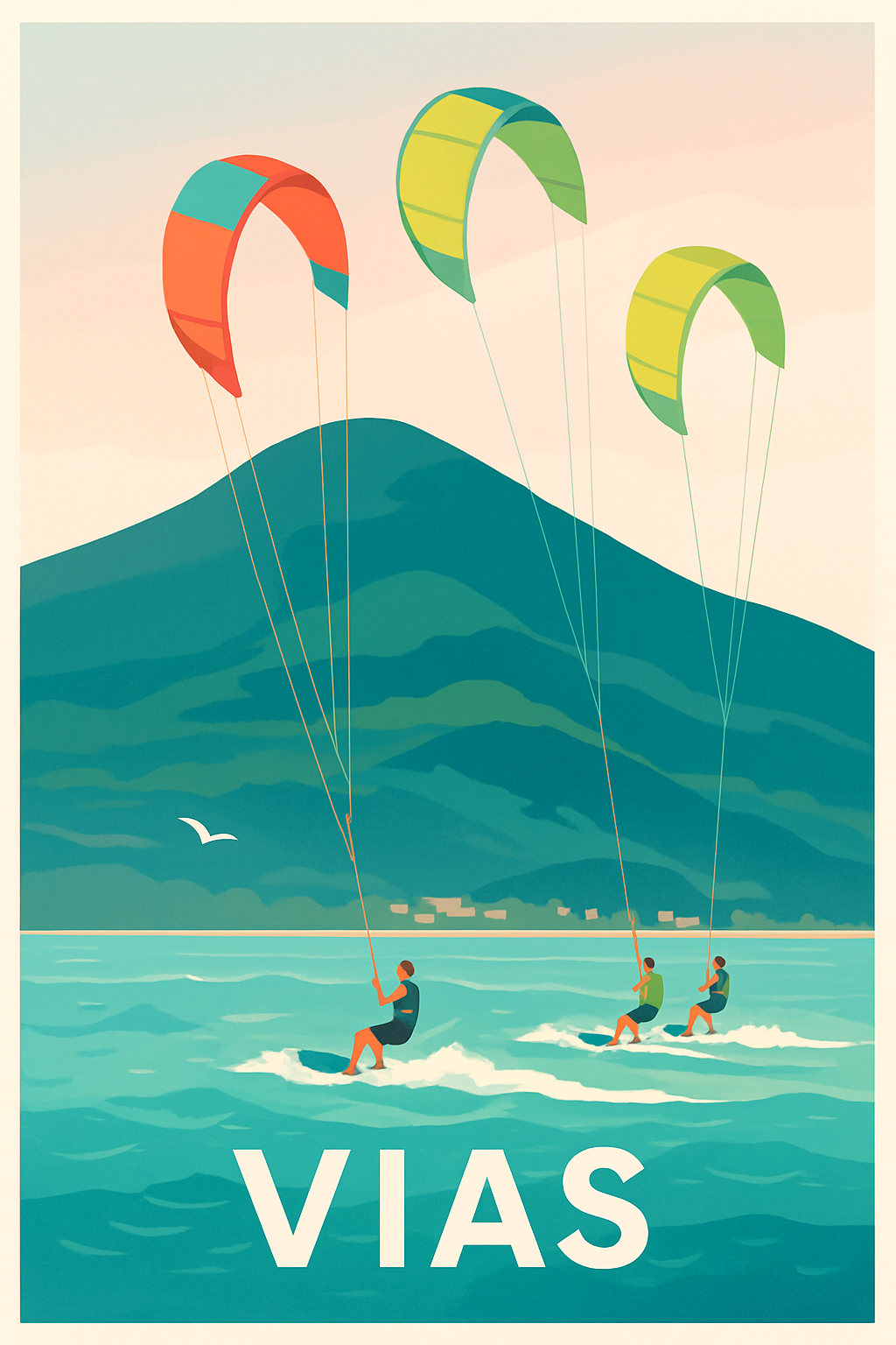 Hérault France Pas de Cadre / 20 × 30cm Affiche de Vias - Les sensations du kitesurf au bord de la mer