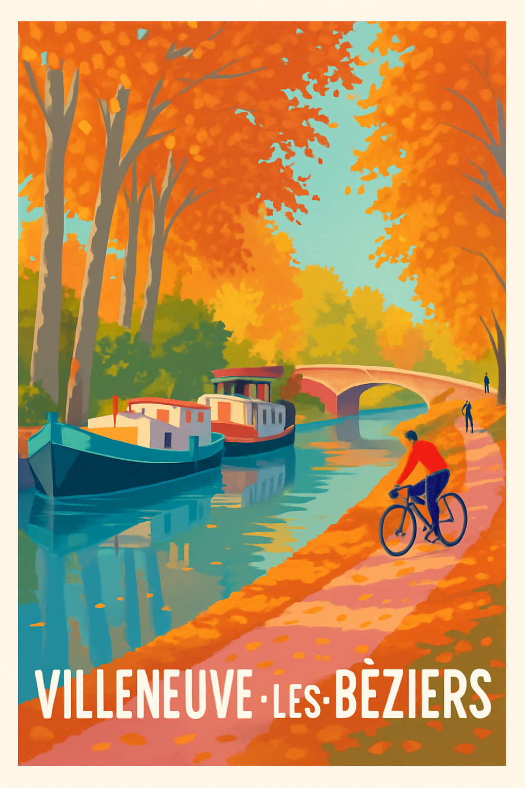 Hérault France Pas de Cadre / 20 × 30cm Affiche de Villeneuve-lès-Béziers - Balade automnale le long du canal