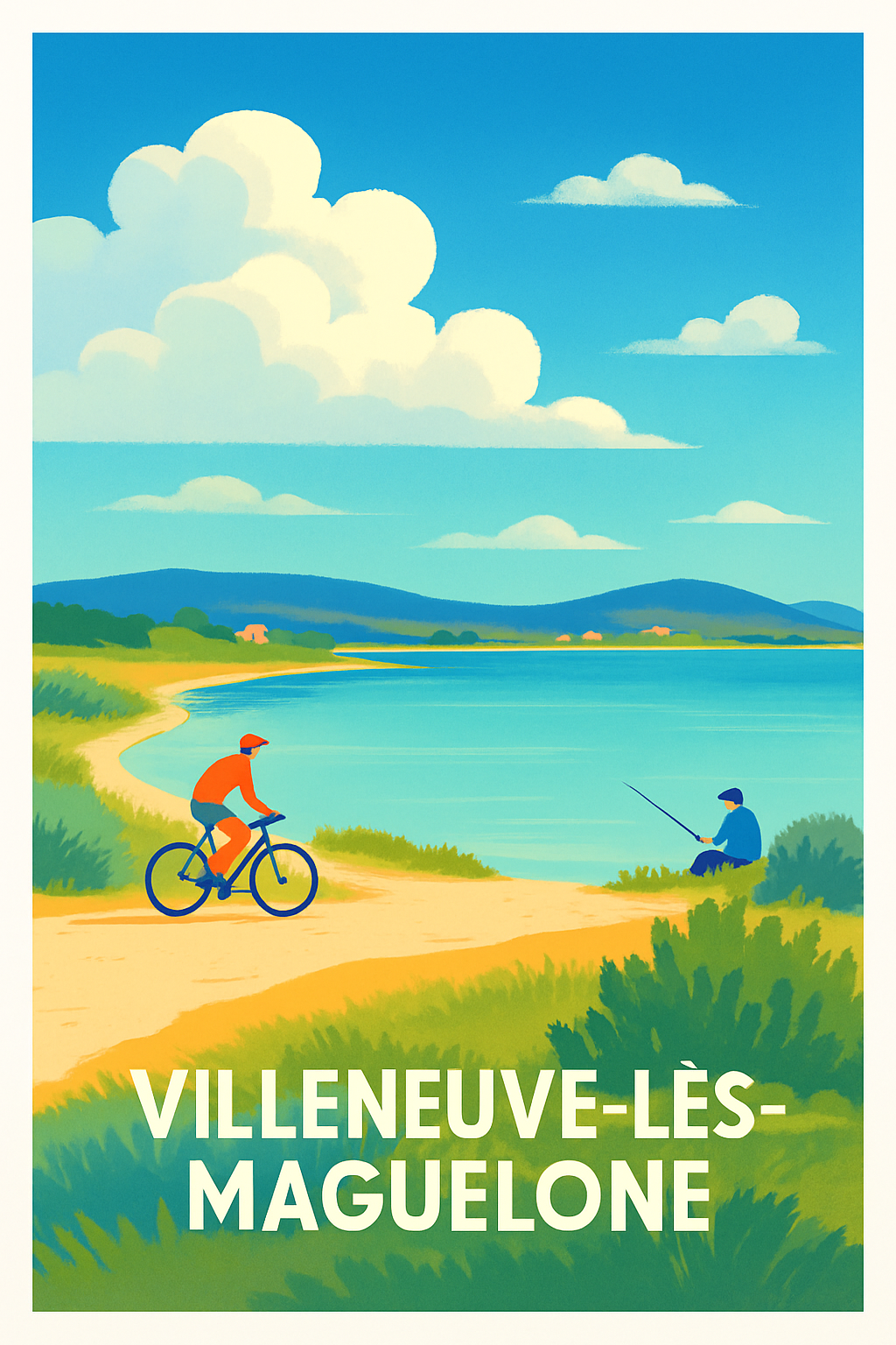 Affiche Villeneuve-lès-Maguelone — Escapade nature au bord de l'eau · poster d'art de Villeneuve-lès-Maguelone
