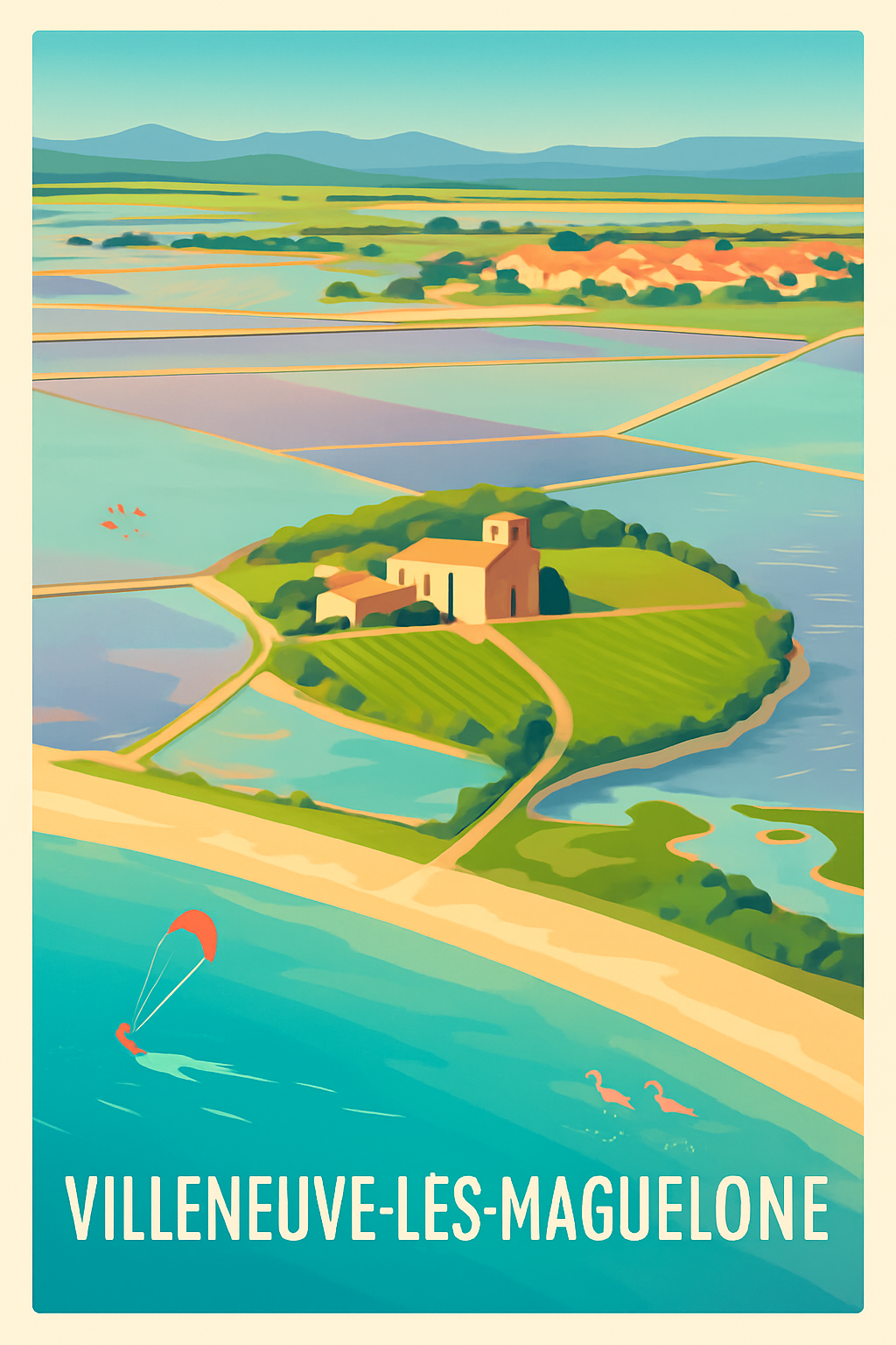Affiche Villeneuve-lès-Maguelone — Évasion nature et bord de mer · poster d'art de Villeneuve-lès-Maguelone