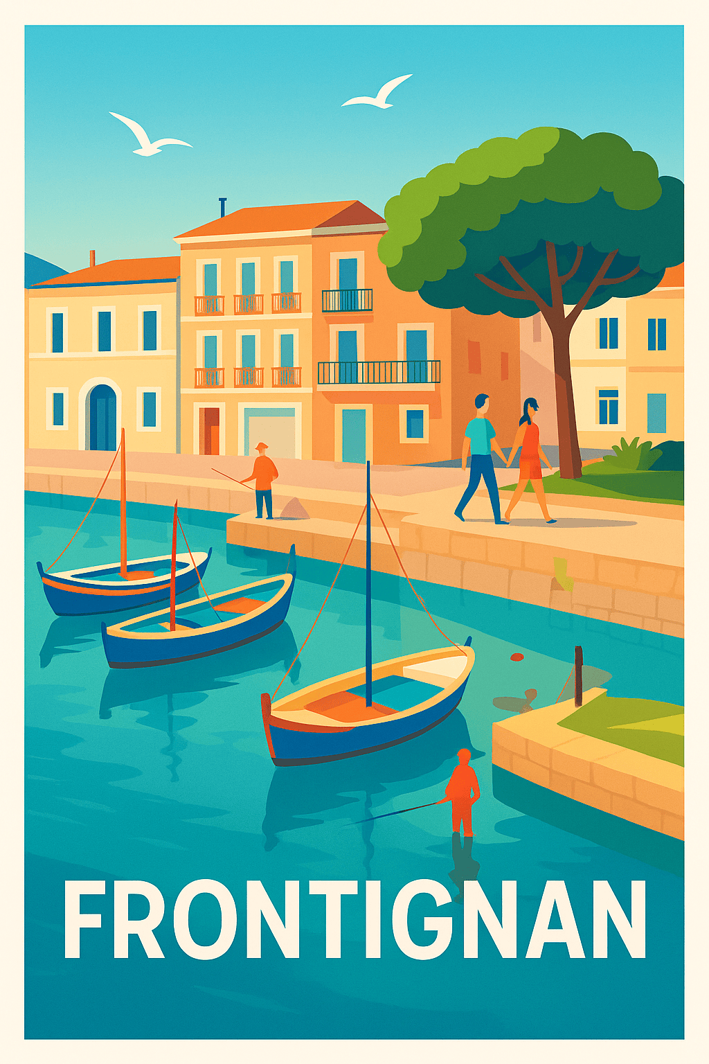 Hérault France Pas de Cadre / 20 × 30cm Affiche Frontignan - Charme et sérénité au bord de l'eau