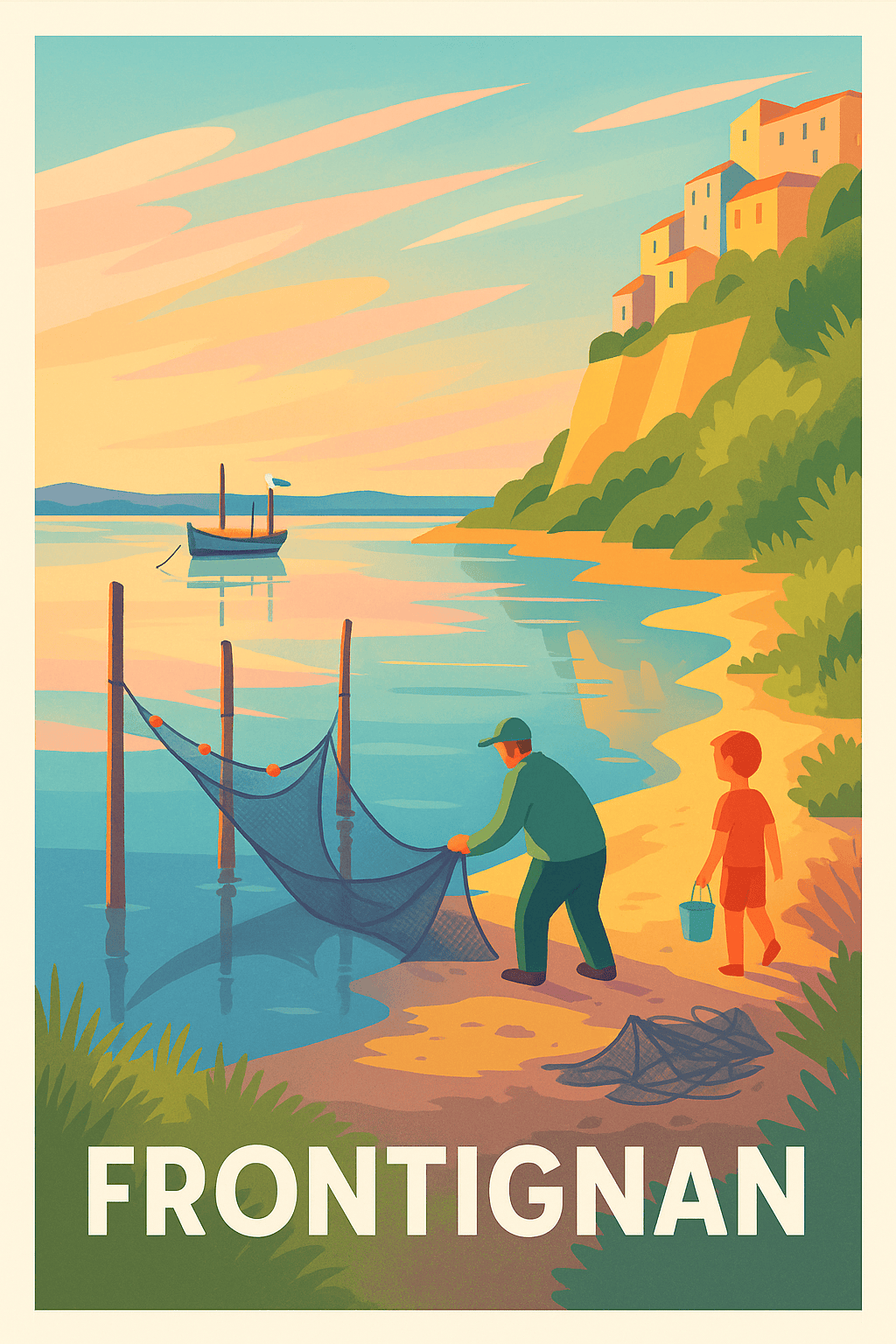 Hérault France Pas de Cadre / 20 × 30cm Affiche Frontignan - Tranquillité au bord de l'étang