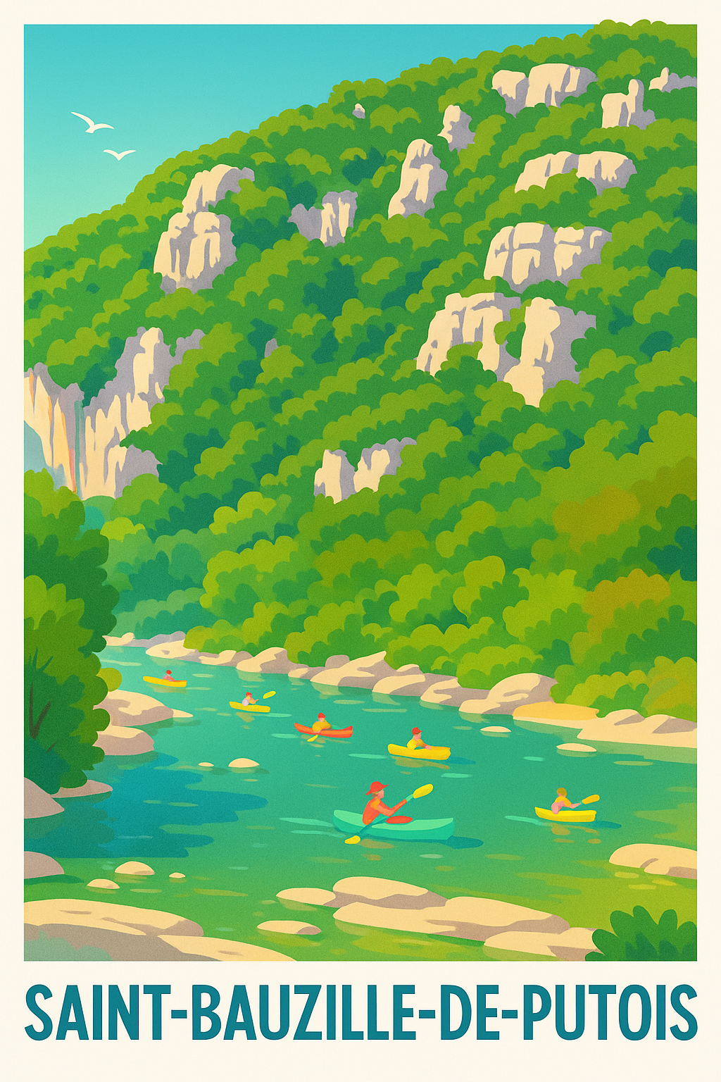 Affiche Saint-Bauzille-de-Putois — Aventure et Nature au fil de l'eau · poster d'art de Saint-Bauzille-de-Putois