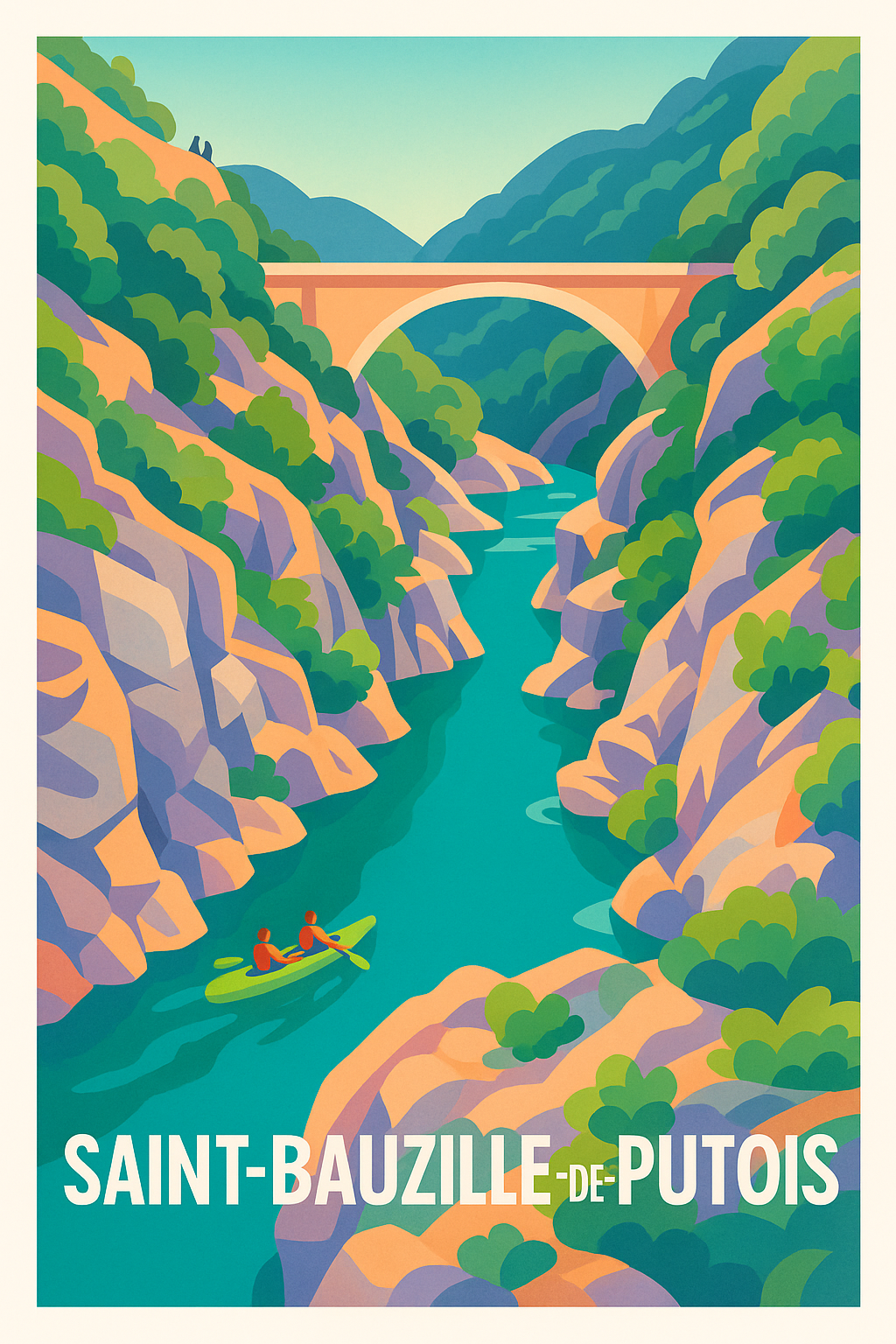 Hérault France Pas de Cadre / 20 × 30cm Affiche Saint-Bauzille-de-Putois - Évasion nature au fil de l'eau