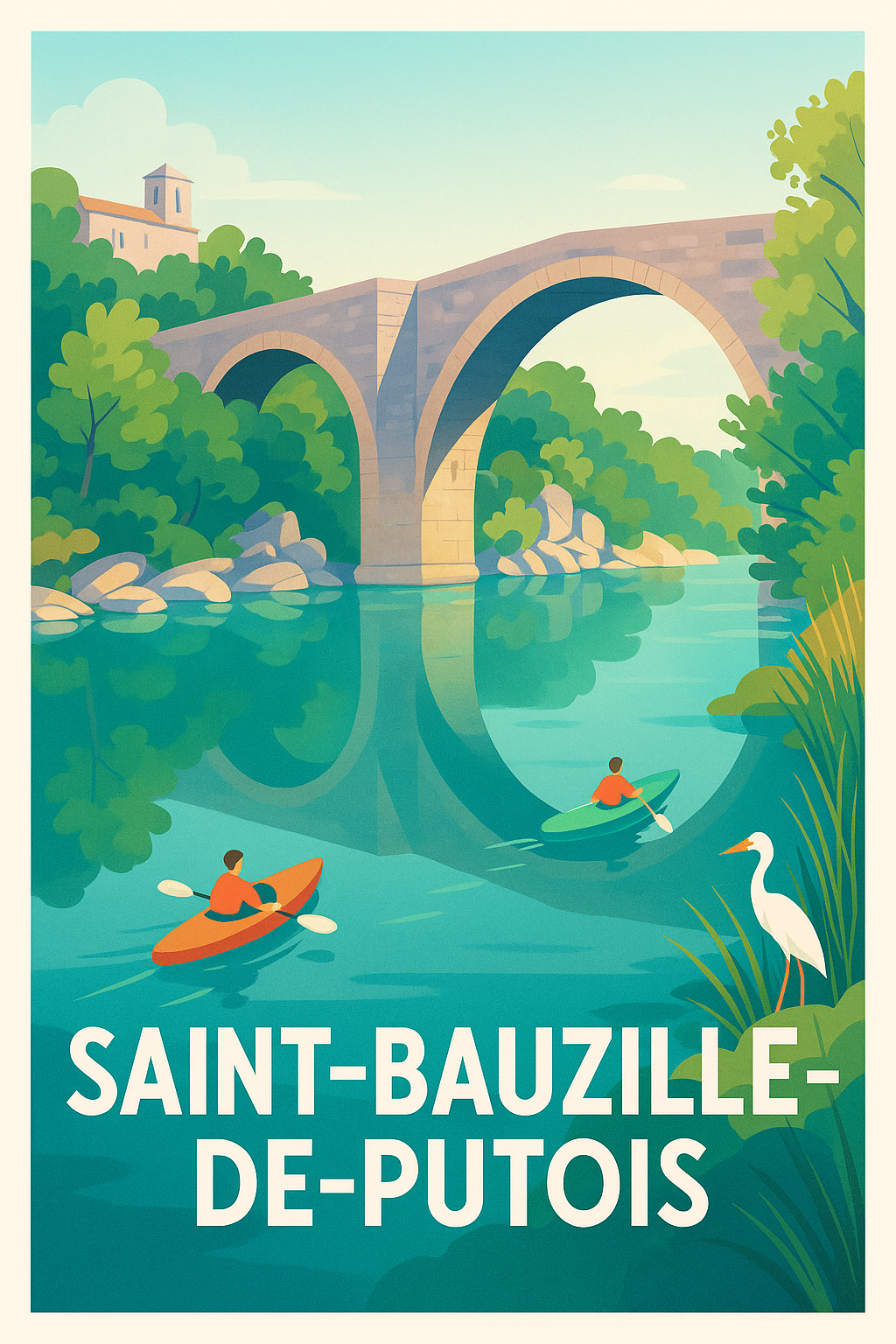 Affiche Saint-Bauzille-de-Putois — Tranquillité et nature au fil de l'eau · poster d'art de Saint-Bauzille-de-Putois