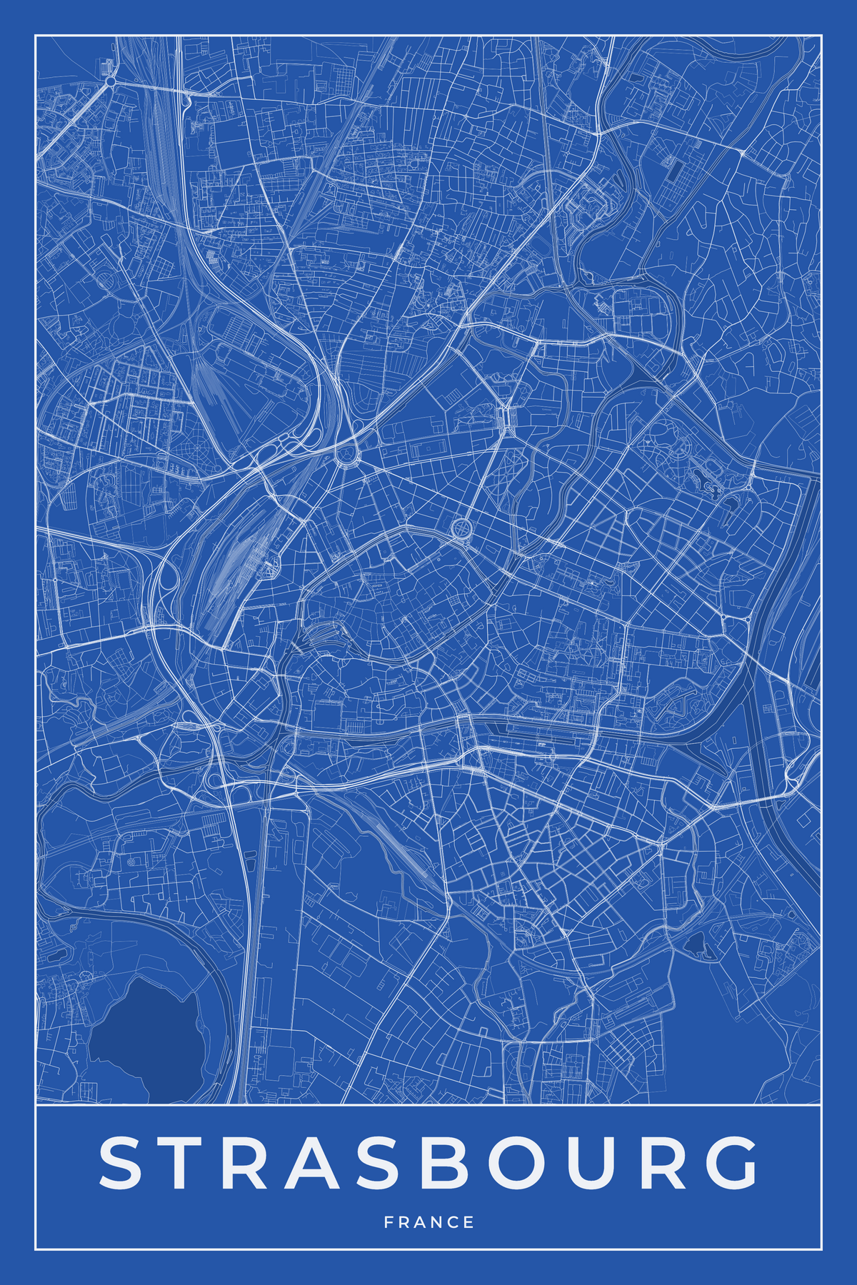 Carte de Strasbourg bleue - Affiche personnalisée