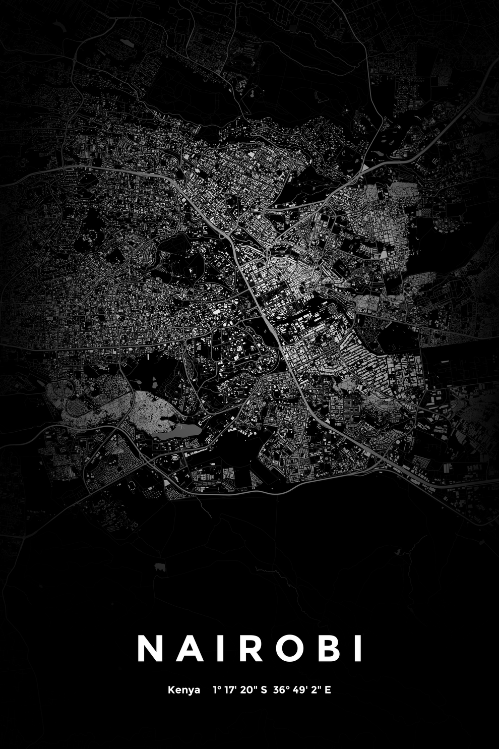 Carte de Nairobi nuit - Affiche personnalisée