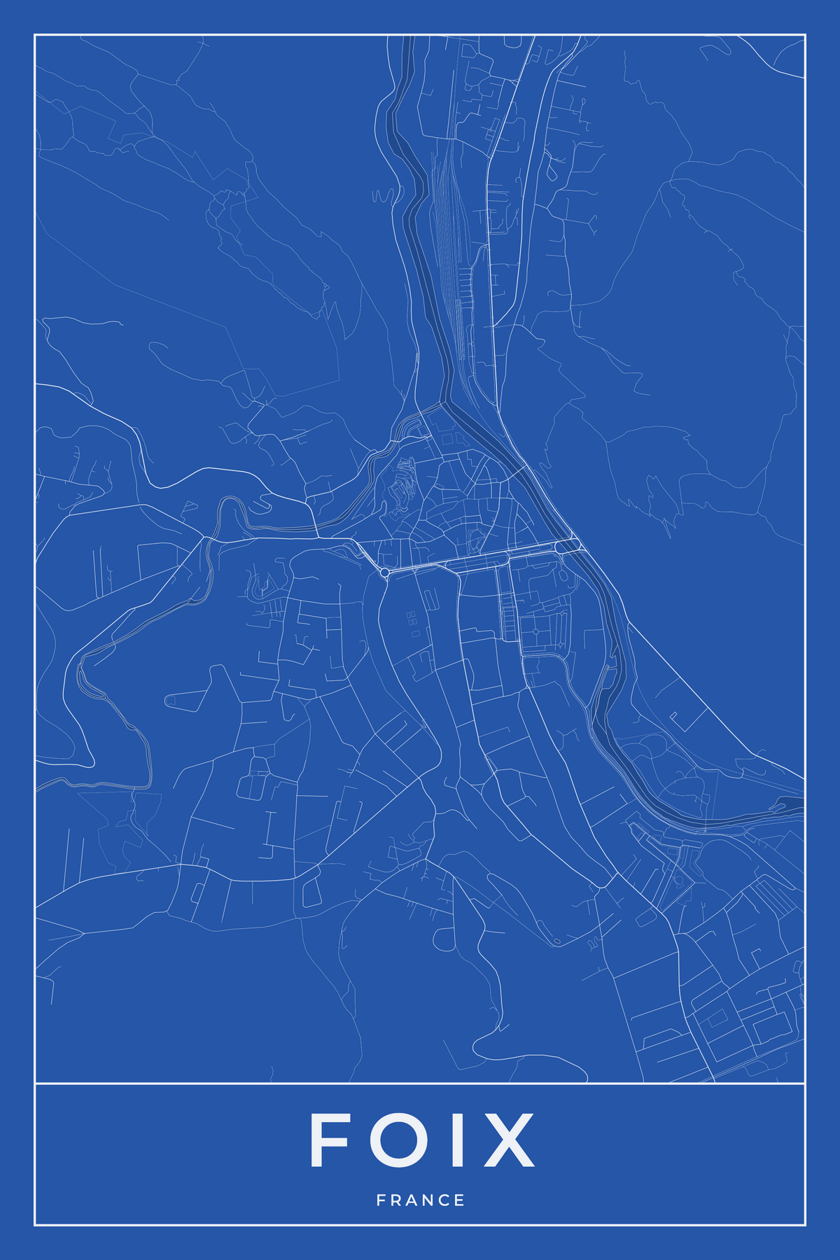 Carte de Foix bleue - Affiche personnalisée