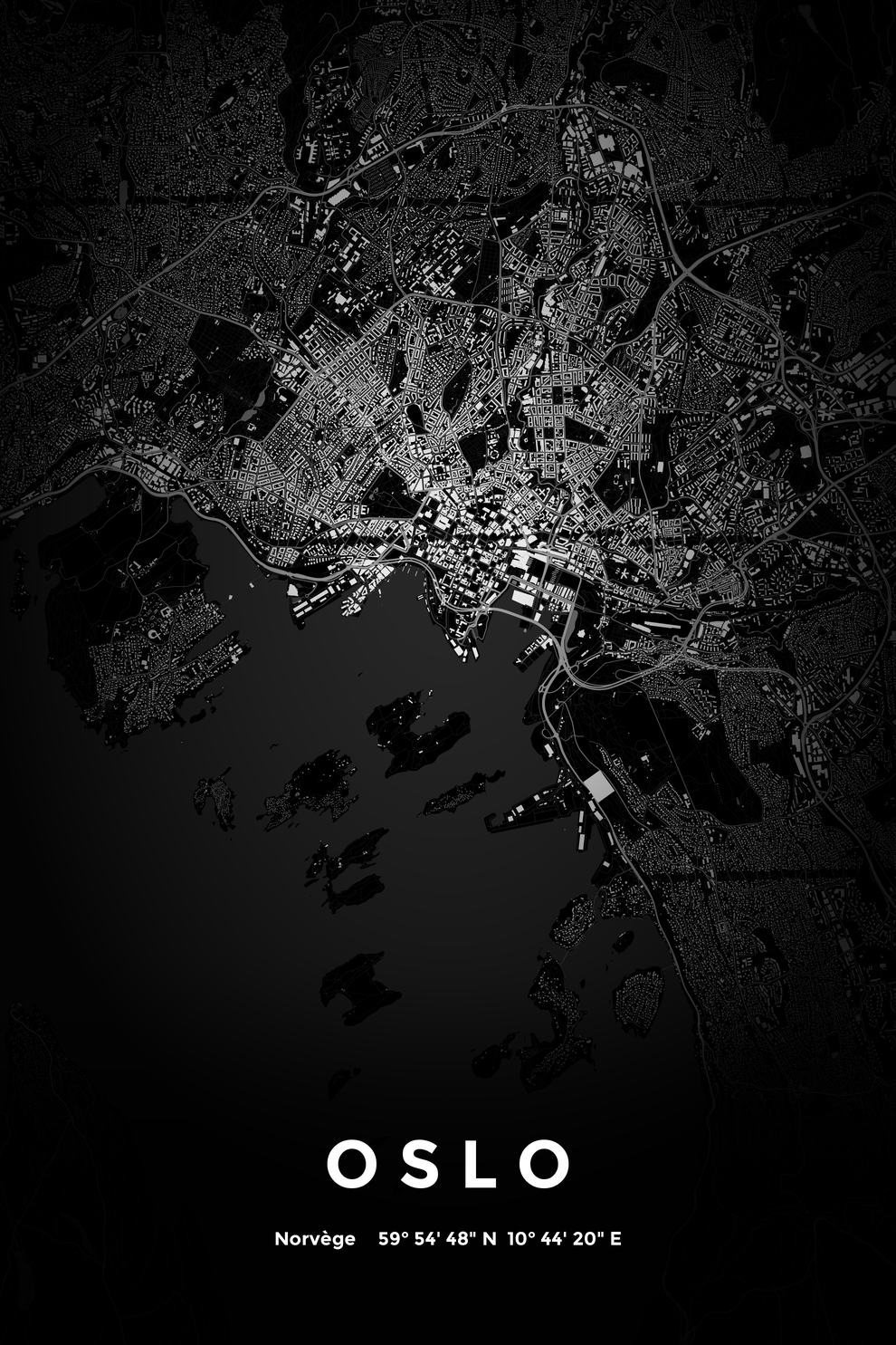 Carte d'Oslo nuit - Affiche personnalisée