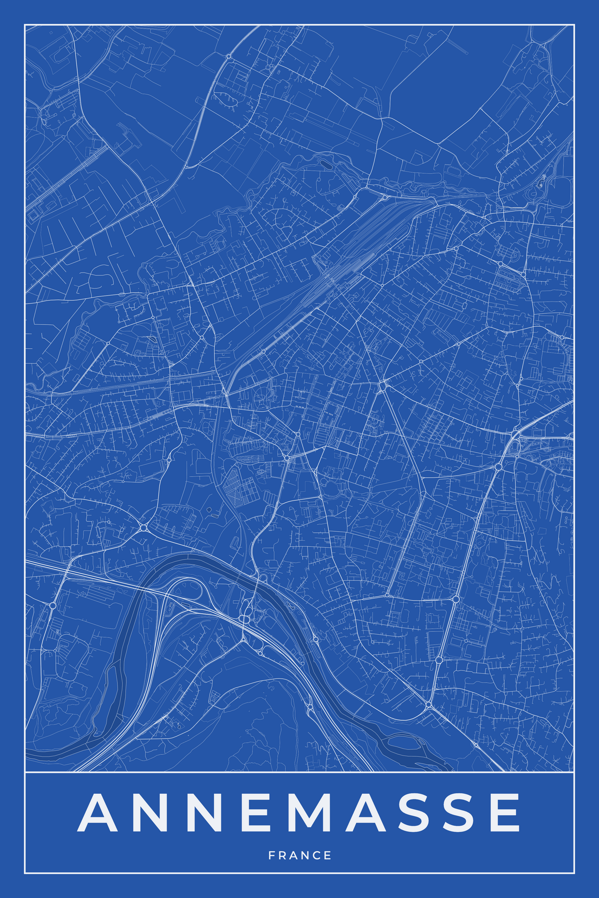 Carte d'Annemasse bleue - Affiche personnalisée