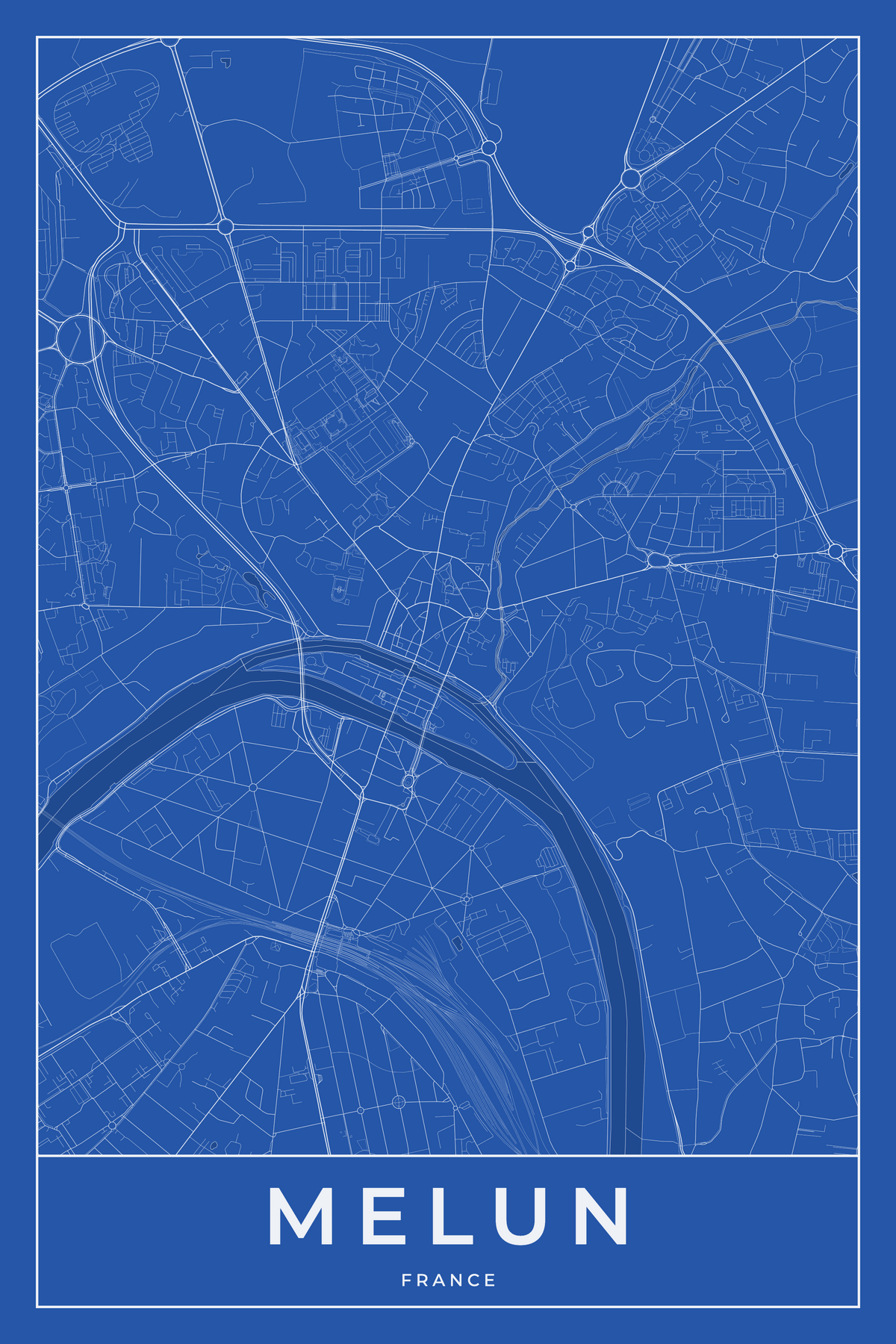 Carte de Melun bleue - Affiche personnalisée