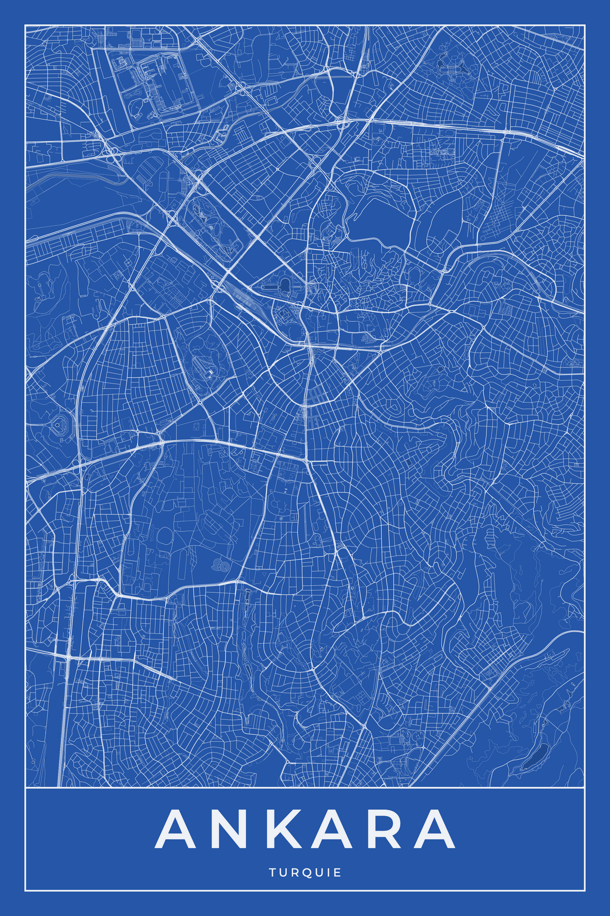 Carte d'Ankara bleue - Affiche personnalisée