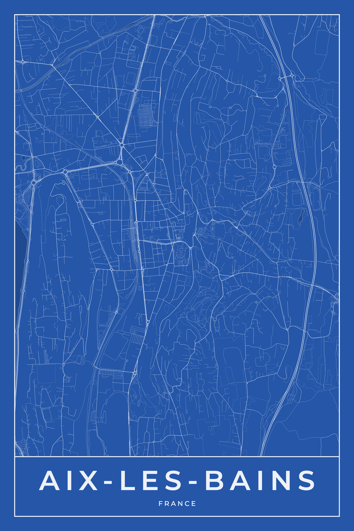 Carte d'Aix-les-Bains bleue - Affiche personnalisée