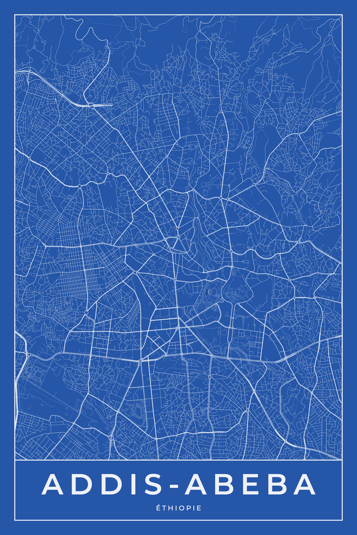 Carte d'Addis-Abeba bleue - Affiche personnalisée