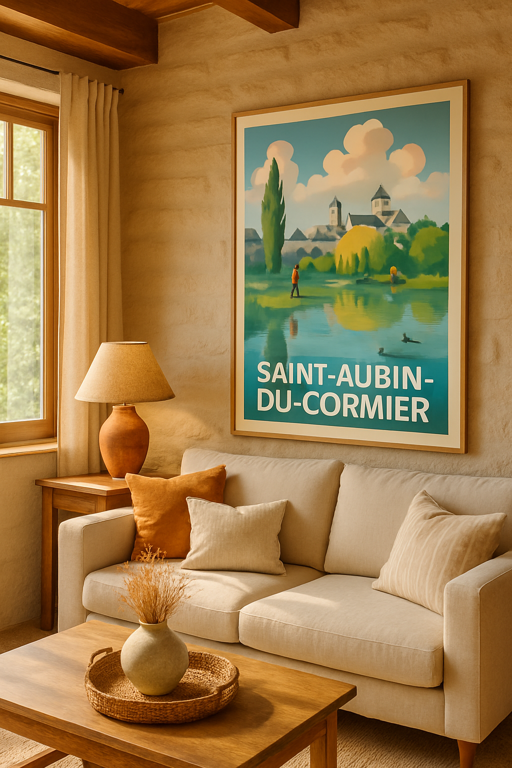 Ille-et-Vilaine France Affiche de Saint-Aubin-du-Cormier - Sérénité champêtre au bord de l'eau