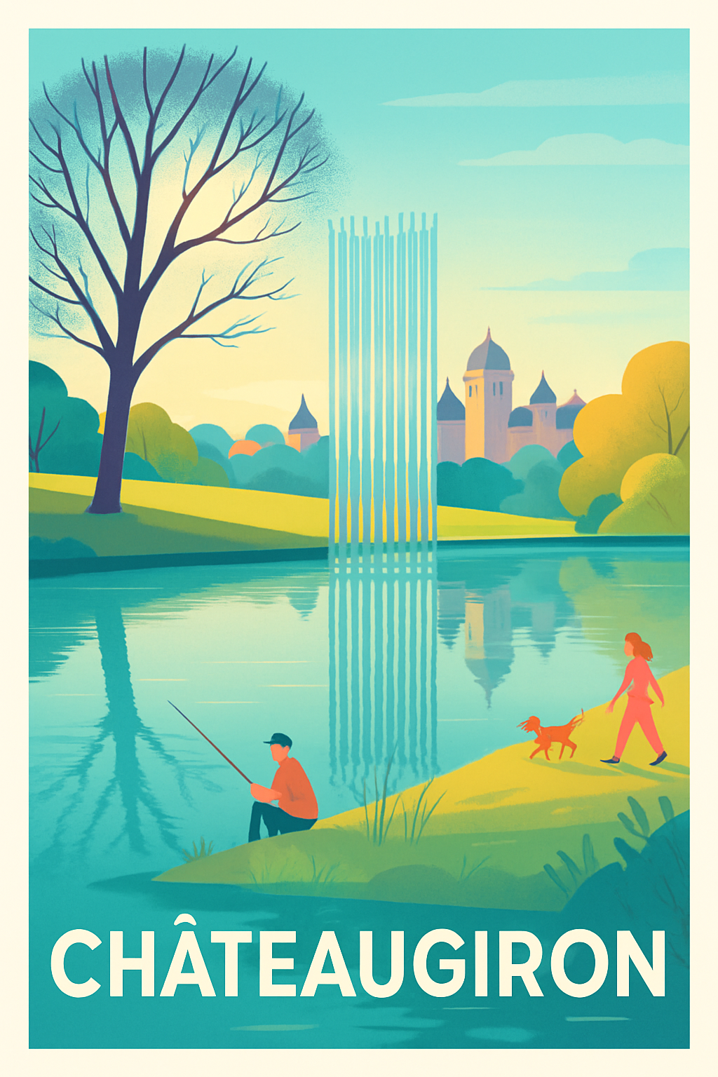 Ille-et-Vilaine France Pas de Cadre / 20 × 30cm Affiche de Châteaugiron - Sérénité au bord de l'eau