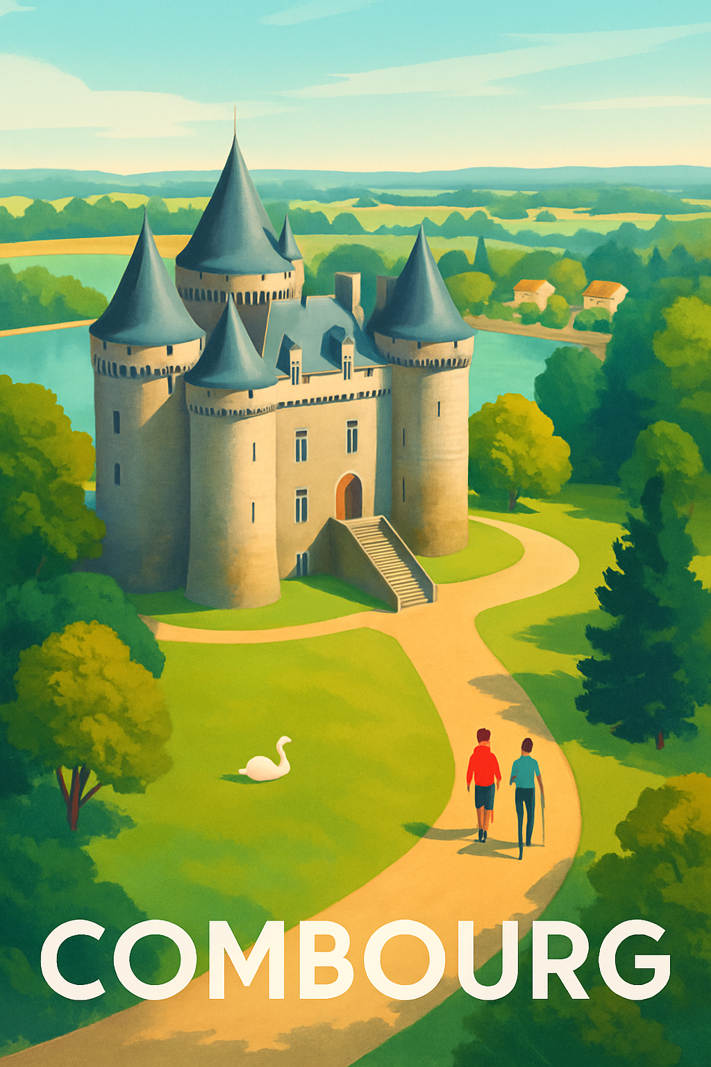 Ille-et-Vilaine France Pas de Cadre / 20 × 30cm Affiche de Combourg - Élégance et charme médiéval