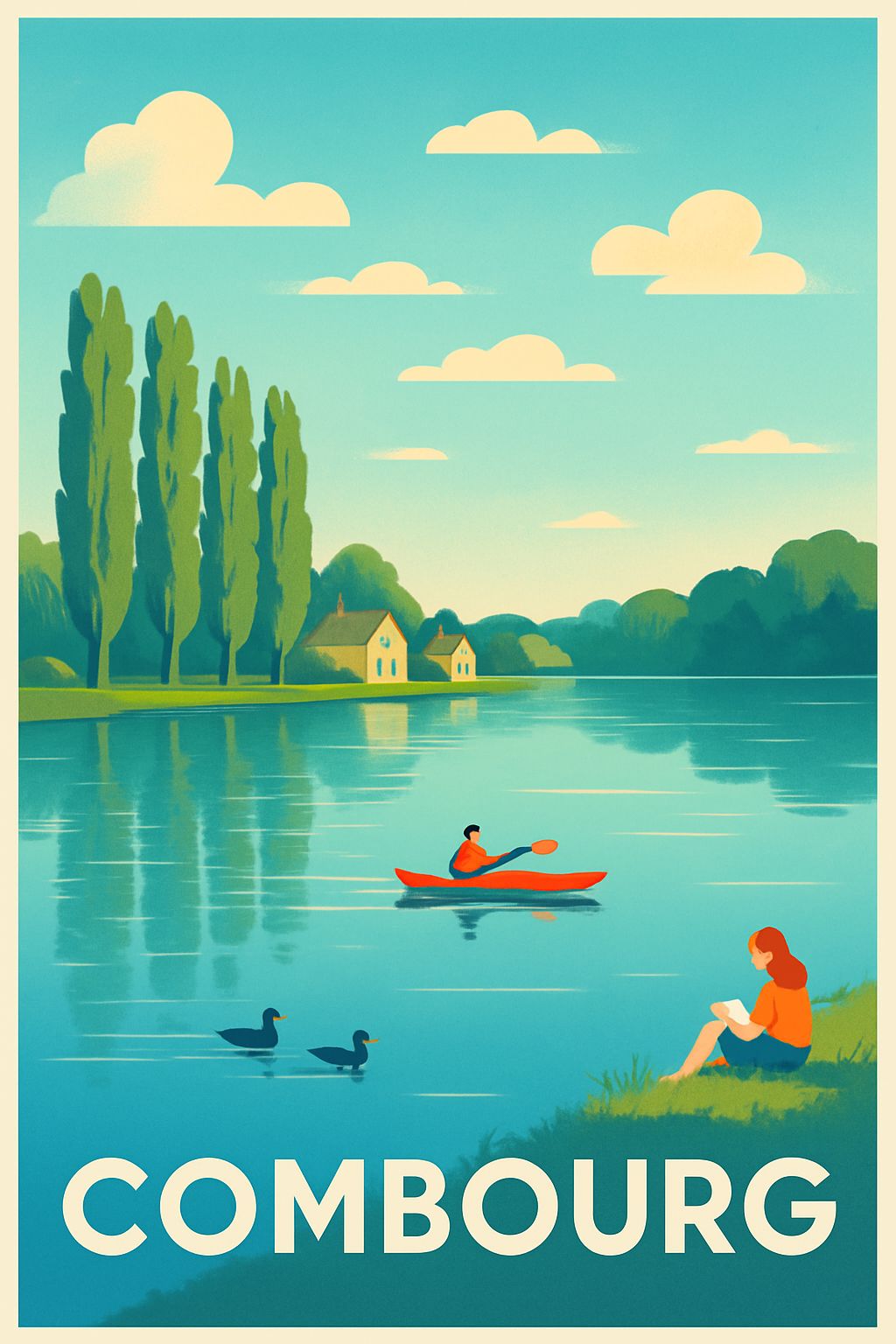 Ille-et-Vilaine France Pas de Cadre / 20 × 30cm Affiche de Combourg - Sérénité au fil de l'eau