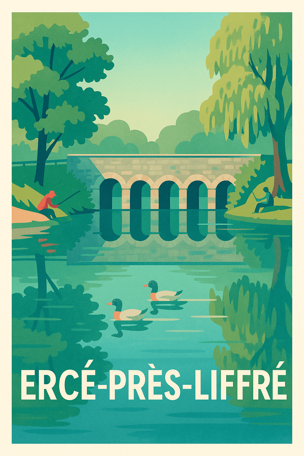 Affiche Ercé-Près-Liffré — Douceur bucolique au fil de l'eau · poster d'art de Ercé-Près-Liffré