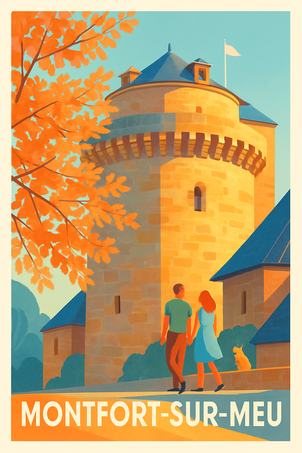 Ille-et-Vilaine France Pas de Cadre / 20 × 30cm Affiche de Montfort-sur-Meu - Charme médiéval et douceur d’automne