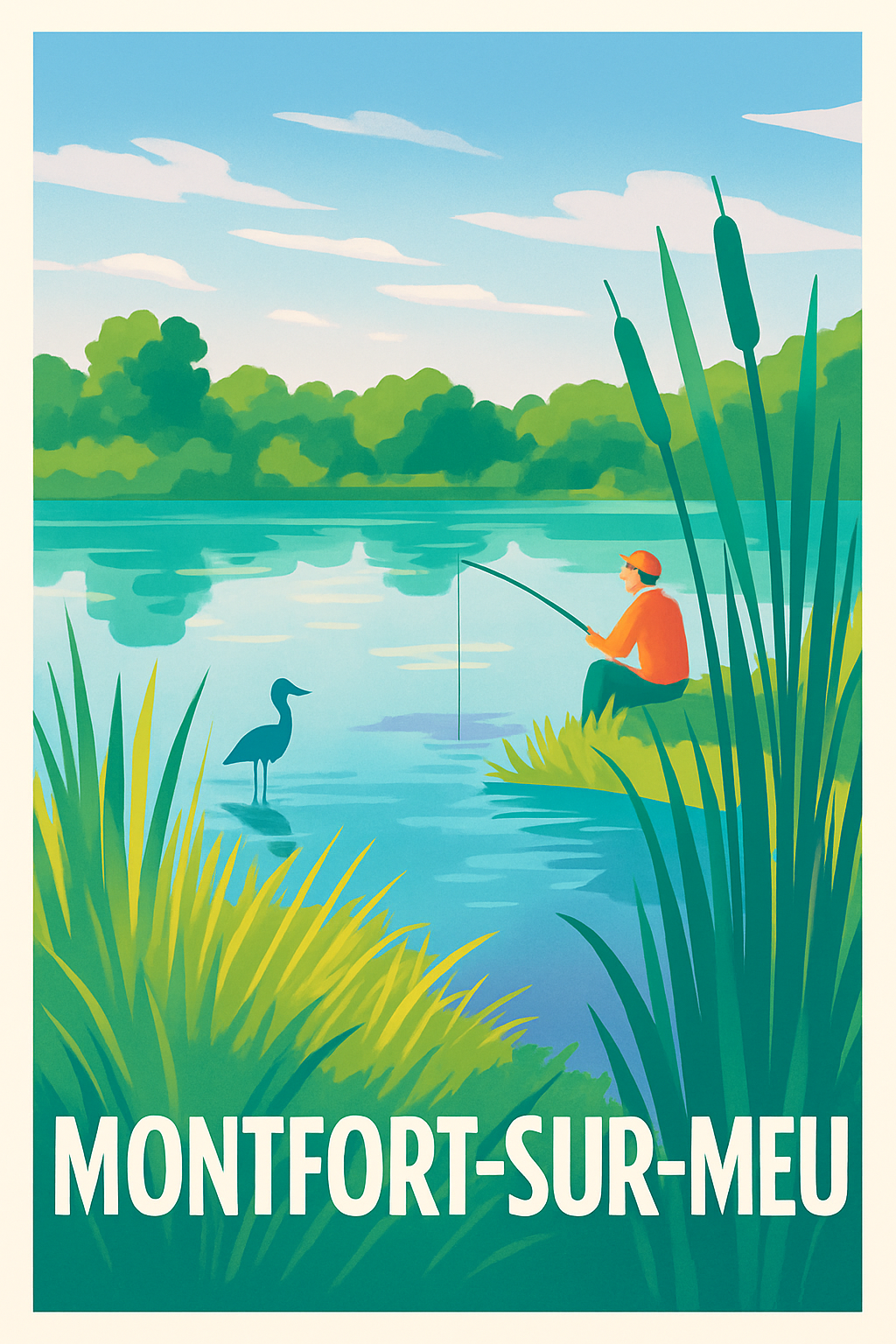 Ille-et-Vilaine France Pas de Cadre / 20 × 30cm Affiche de Montfort-sur-Meu - Sérénité au bord de l'eau