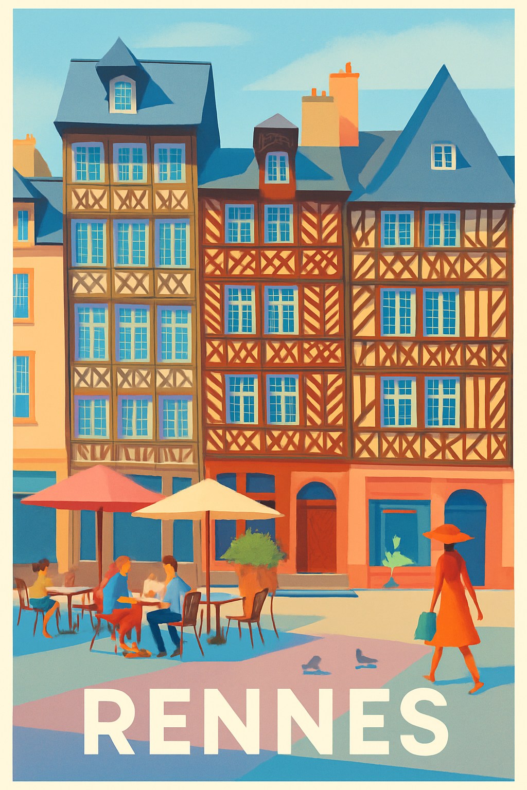 Affiche Rennes — Charme et convivialité en plein cœur de la ville · poster d'art de Rennes