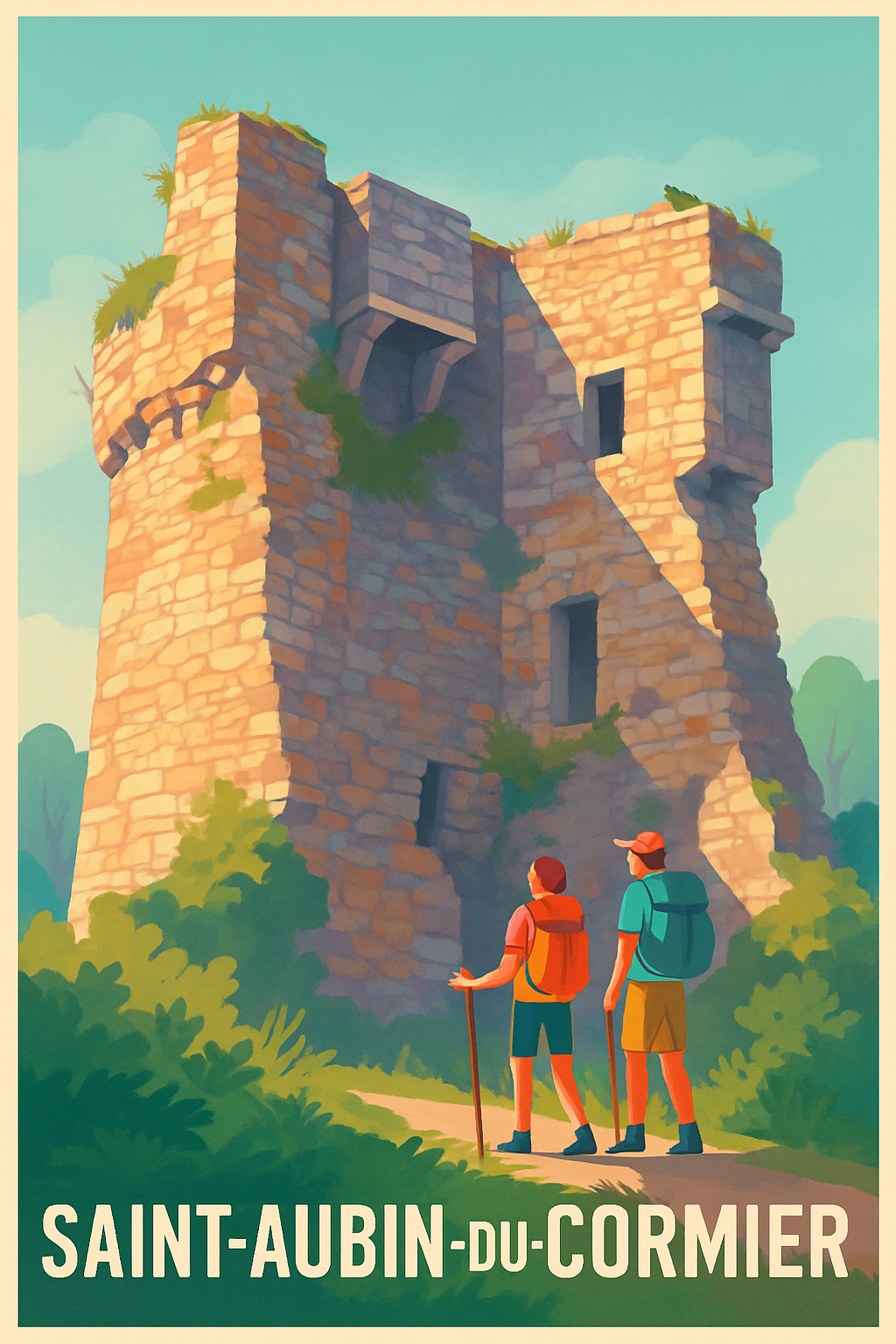 Ille-et-Vilaine France Pas de Cadre / 20 × 30cm Affiche de Saint-Aubin-du-Cormier - Aventure et patrimoine à couper le souffle