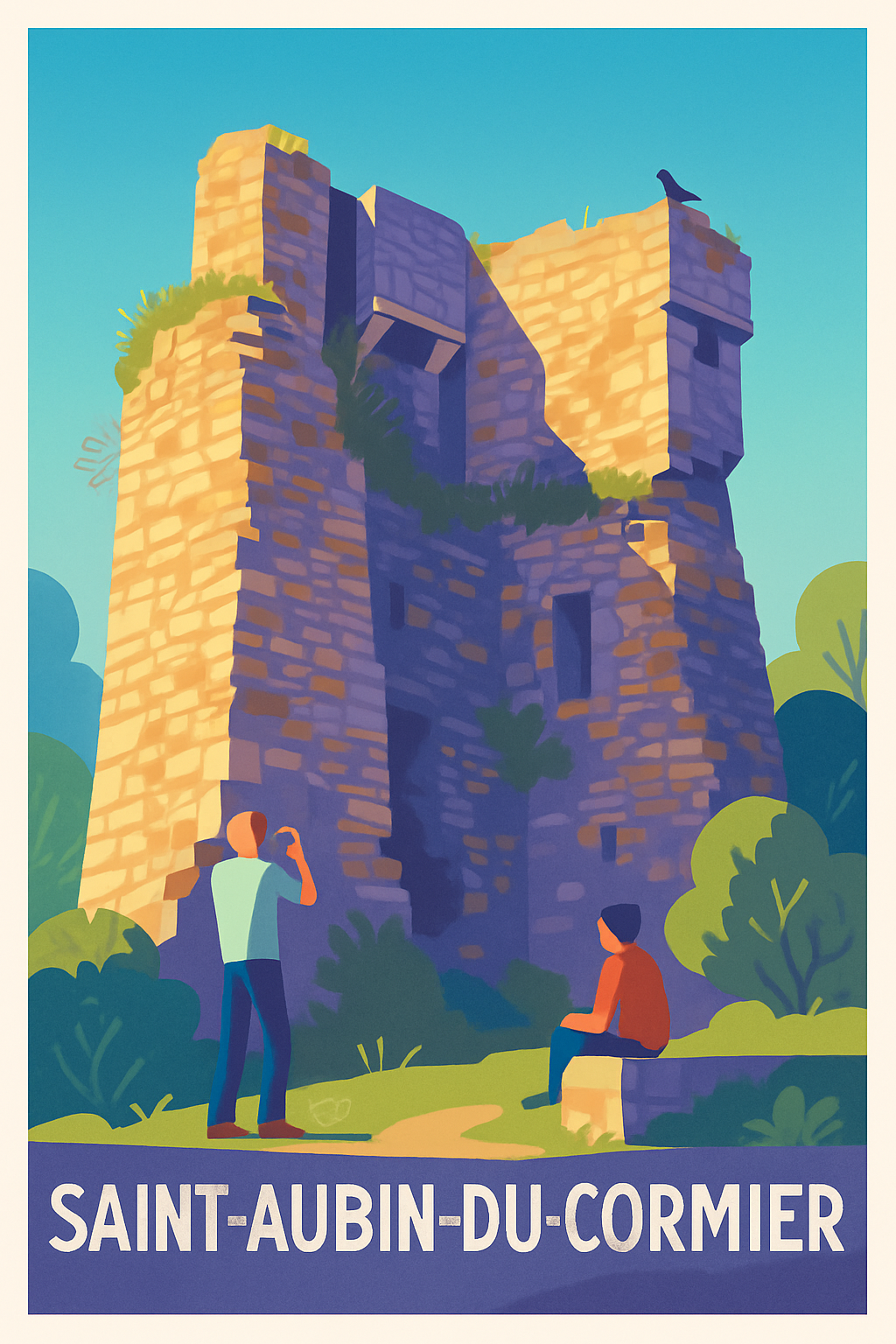 Ille-et-Vilaine France Pas de Cadre / 20 × 30cm Affiche de Saint-Aubin-du-Cormier - L'héritage médiéval à portée de vue