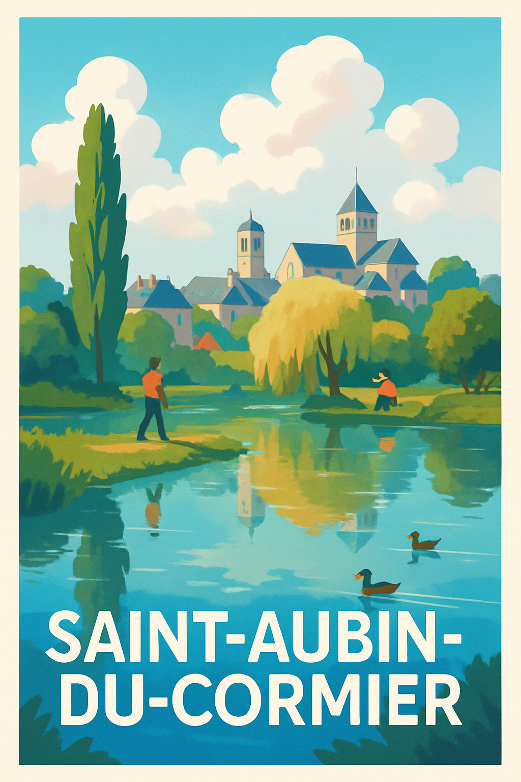 Ille-et-Vilaine France Pas de Cadre / 20 × 30cm Affiche de Saint-Aubin-du-Cormier - Sérénité champêtre au bord de l'eau