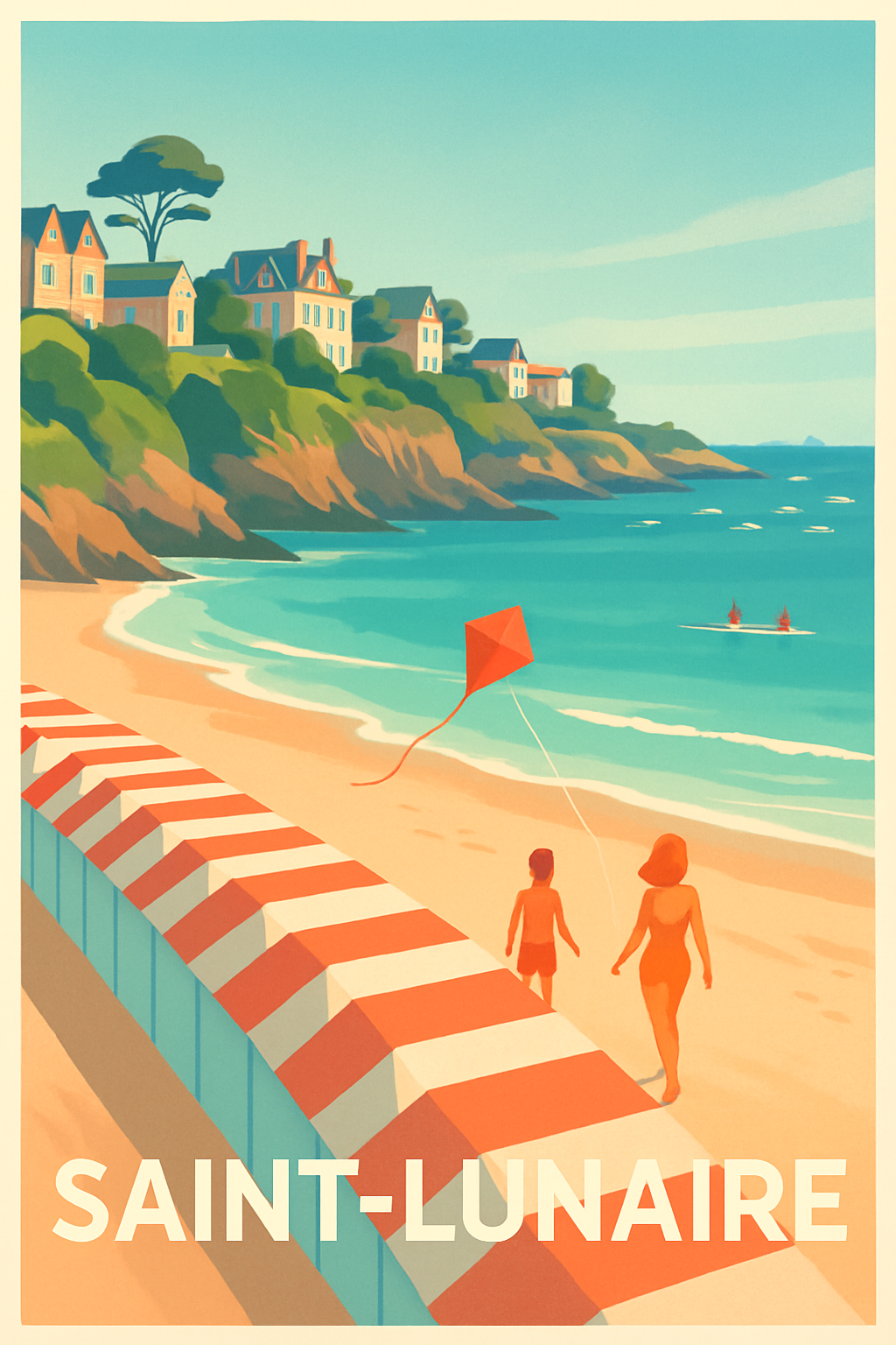 Ille-et-Vilaine France Pas de Cadre / 20 × 30cm Affiche de Saint-Lunaire - Évasion balnéaire au bord de l'Atlantique
