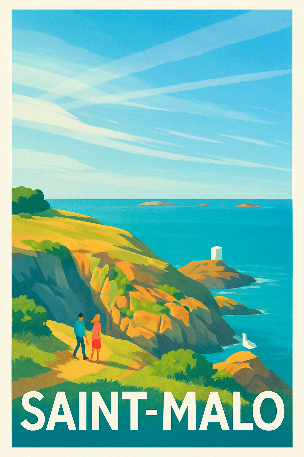 Ille-et-Vilaine France Pas de Cadre / 20 × 30cm Affiche de Saint-Malo - Balade au bord de la mer
