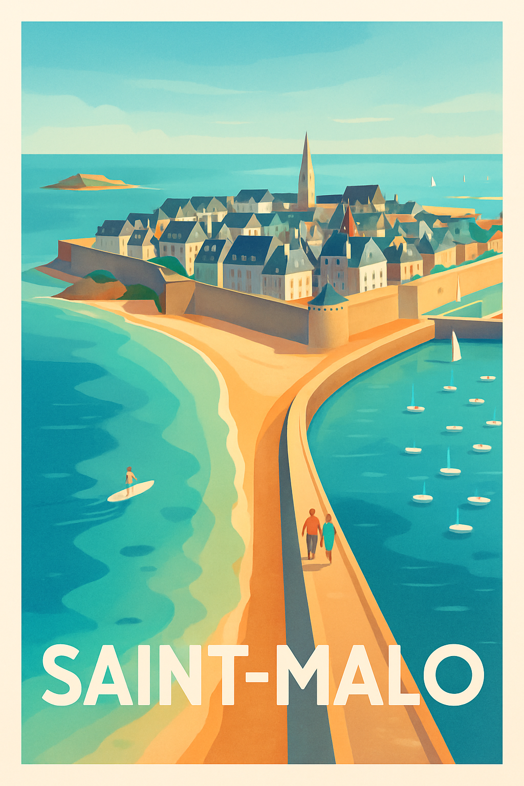 Ille-et-Vilaine France Pas de Cadre / 20 × 30cm Affiche de Saint-Malo - Escale en bord de mer et cité corsaire