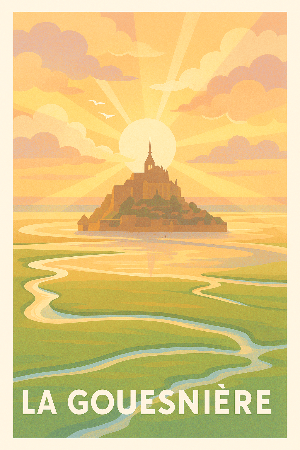 Ille-et-Vilaine France Pas de Cadre / 20 × 30cm Affiche La Gouesnière - Évasion au lever du soleil