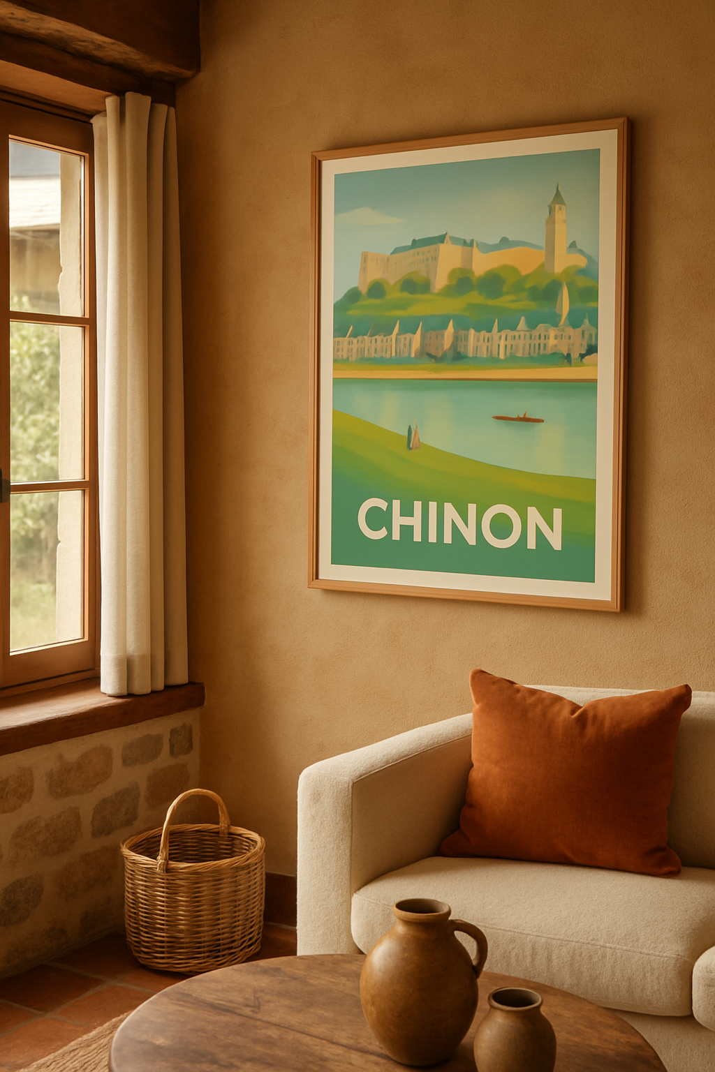 Indre-et-Loire France Affiche de Chinon - Une balade paisible au bord de la Vienne